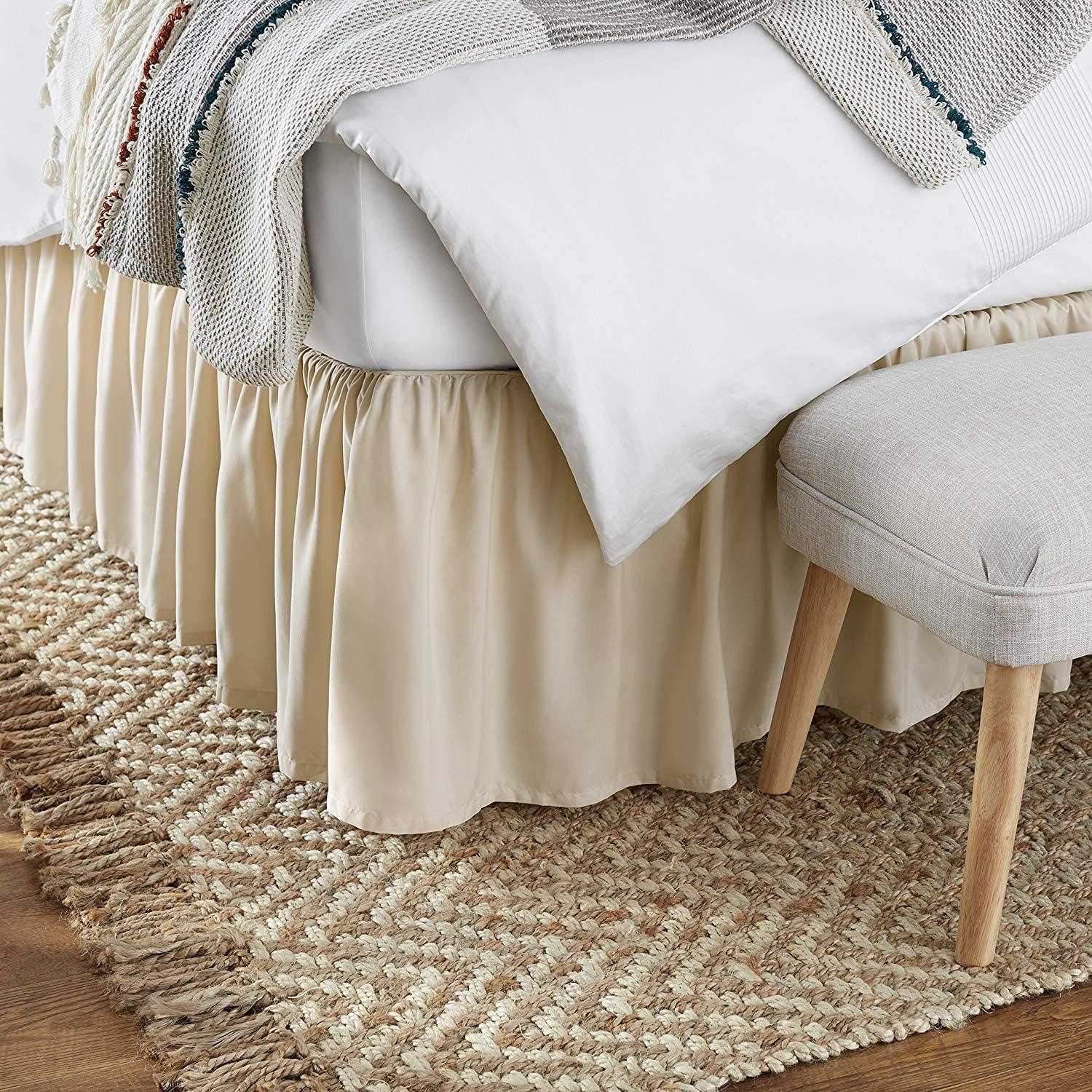 Falda de cama con volantes con esquinas divididas, tamaño Queen (caída de 24 pulgadas), falda de cama con volantes y plataforma con volantes de