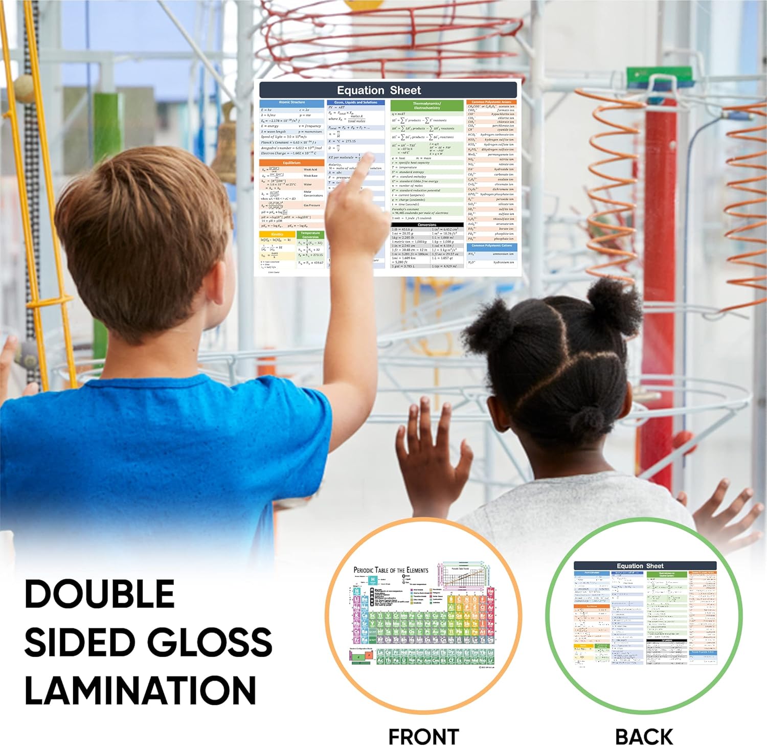 Zastic! Tabla periódica de elementos laminada de 9.5 x 6.5 pulgadas, tabla de referencia de química de tamaño de bolsillo con ecuaciones, para
