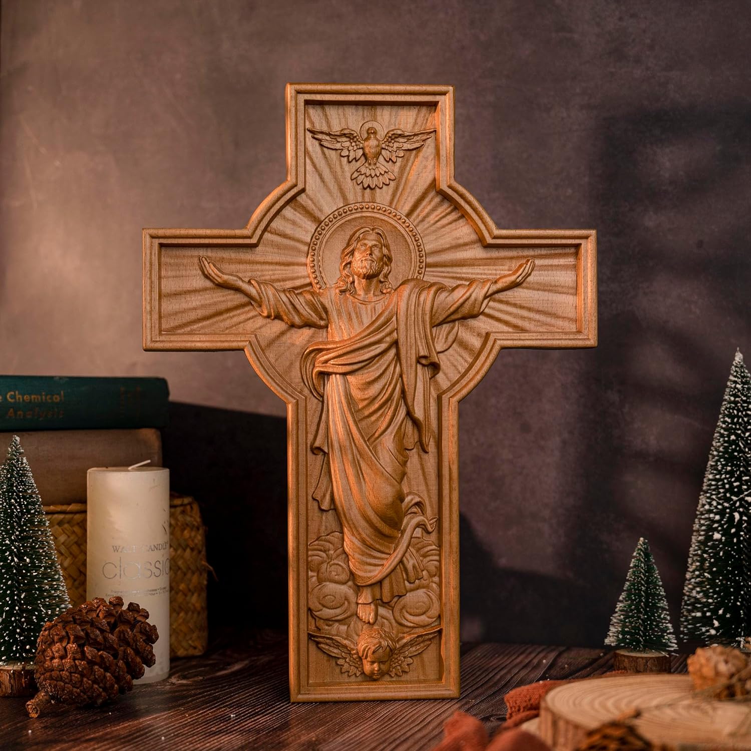 BGCOPPER Cruz de pared de crucifijo de Jesús, cruz de madera hecha a mano para decoración de pared para el hogar, habitación o regalo