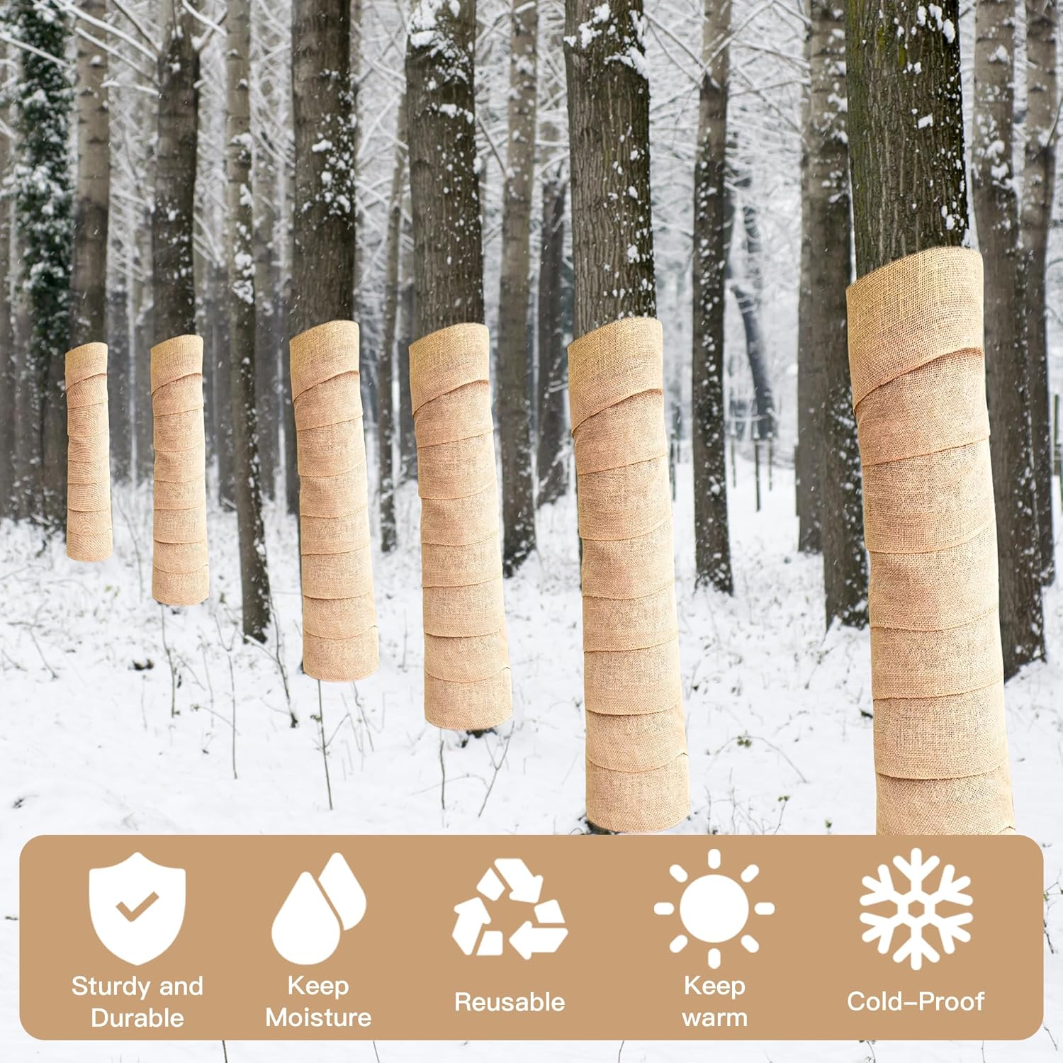 Zplontya 2 rollos de arpillera natural de 7.8 pulgadas con cuerda, 33 pies, envolturas protectoras de árbol de arpillera, envoltura para tronco de