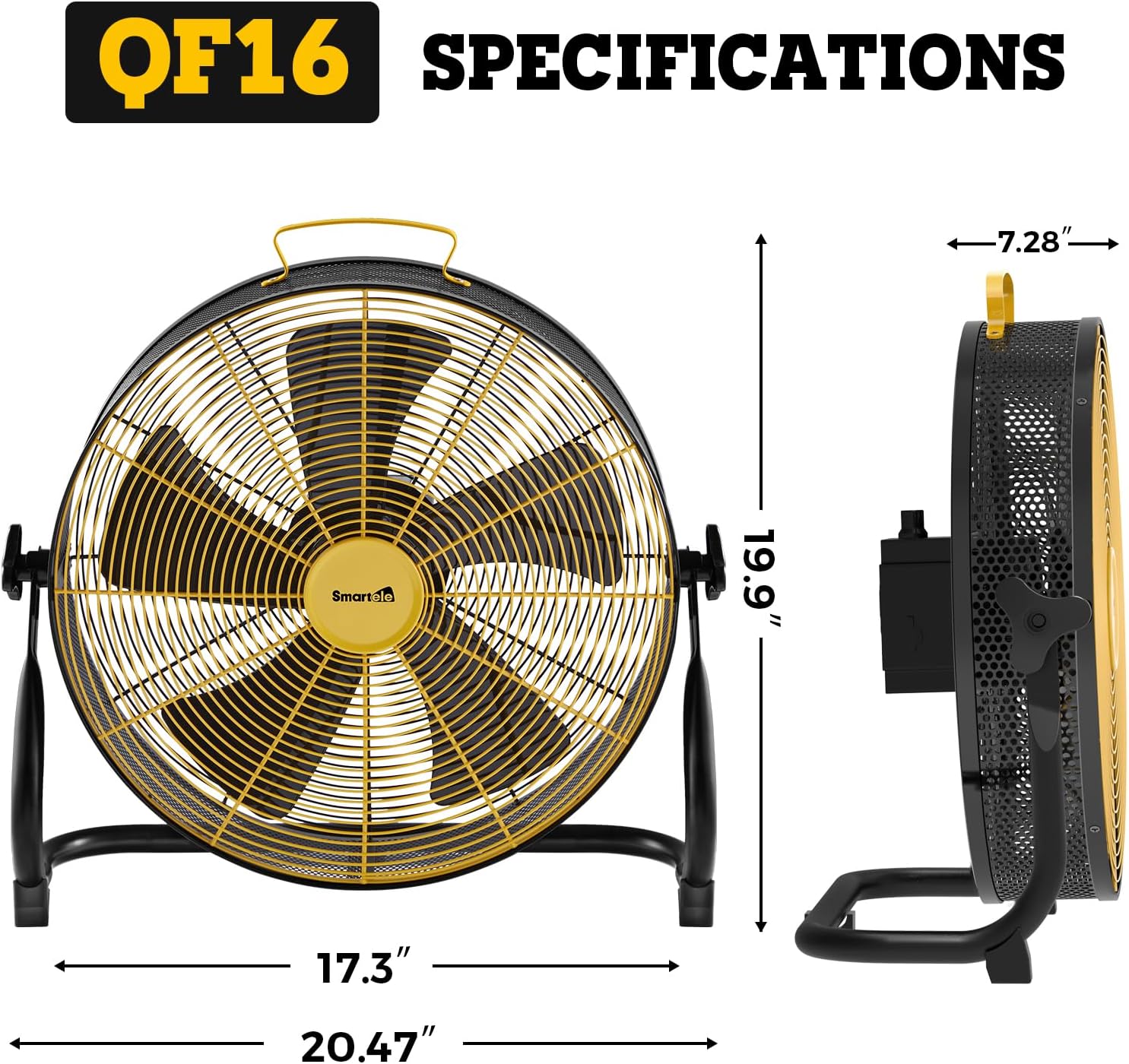 Smartele QF16 16 Inch Battery Powered Floor Fan Fast Charging,15000mAh Battery Operated Fan,Rechargeable Portable Fan,2500 CFM High Velocity
