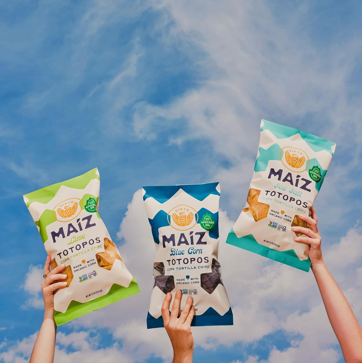 Siete Maiz Totopos Chips de tortilla de maíz  Maíz azul  Sin gluten  Snacks veganos  Sin OMG y chips de maíz orgánico  Hecho con aceite de aguacate