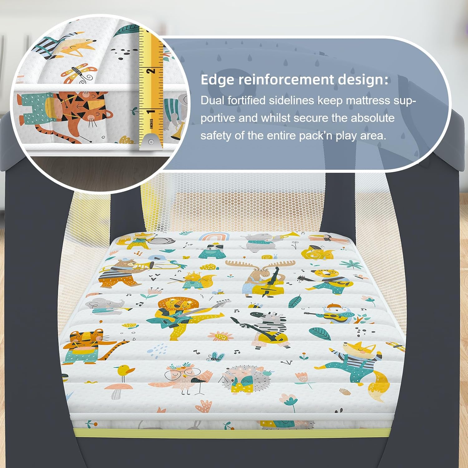 Pack n Play – Colchón acolchado y ajustado, 38 x 26 pulgadas, suave y portátil, para niños pequeños, refuerzo de bordes sin huecos, paquete y juego