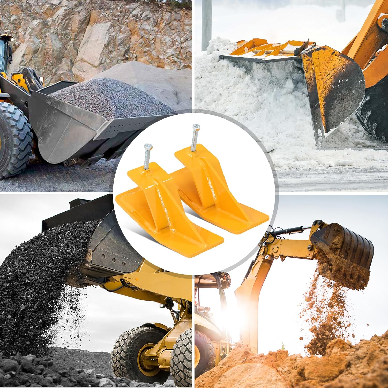 2 protectores de cubo de tractor, protector de borde de esquí, dispositivo antideslizante para eliminación de hojas de nieve, grava, amarillo