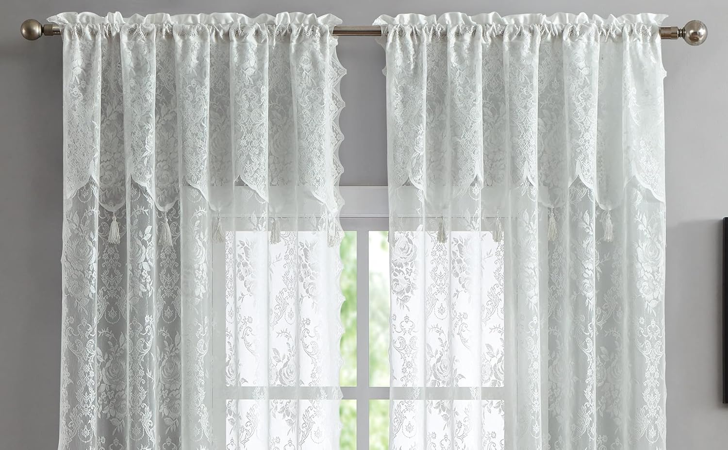 Warm Home Designs Par de 2 paneles de cortina de encaje semitransparentes de color marfil de 54 pulgadas de ancho x 96 pulgadas de largo, cenefas a