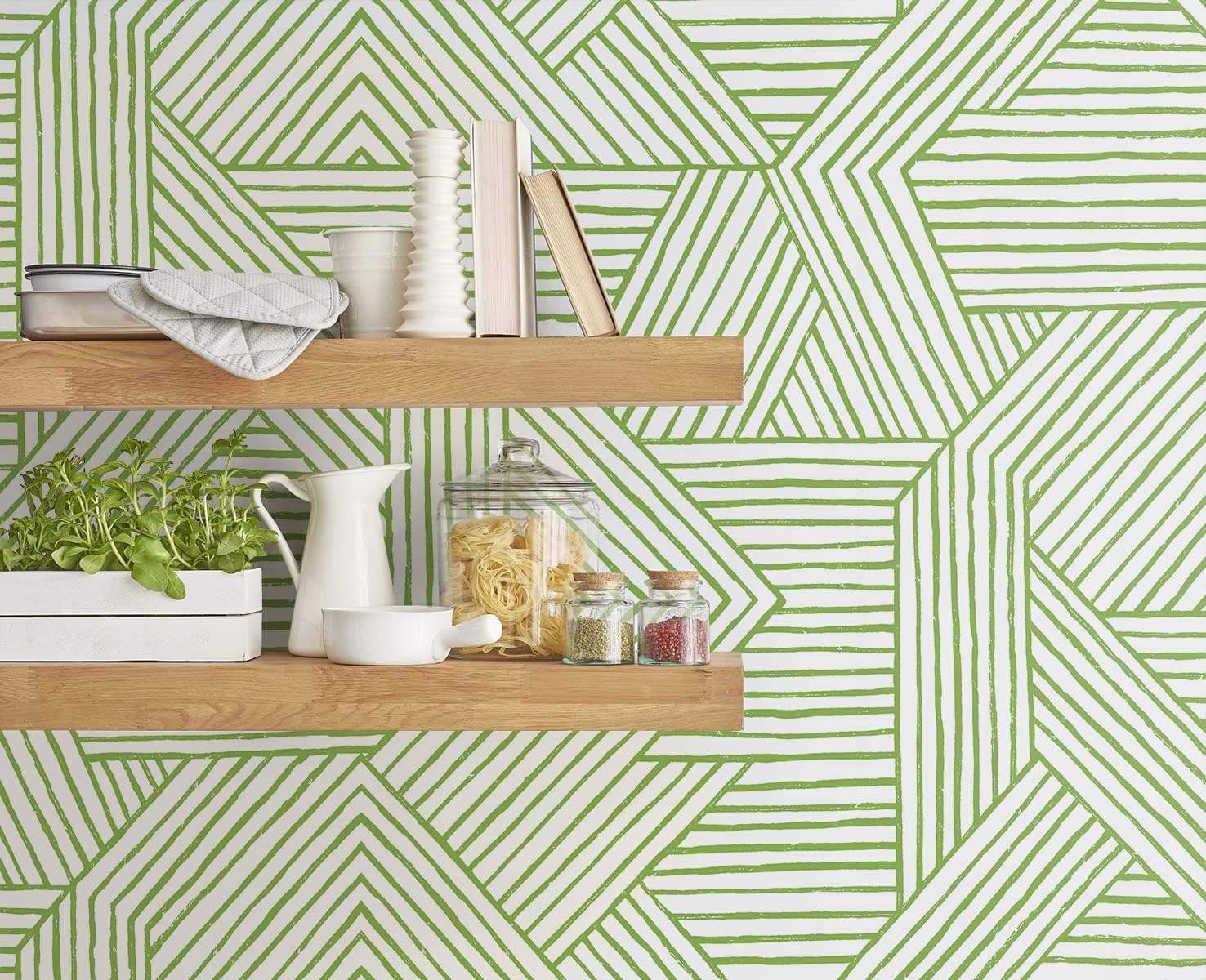 NextWall Stacy Garcia Home – Papel tapiz geométrico grabado sintético (verde primaveral)