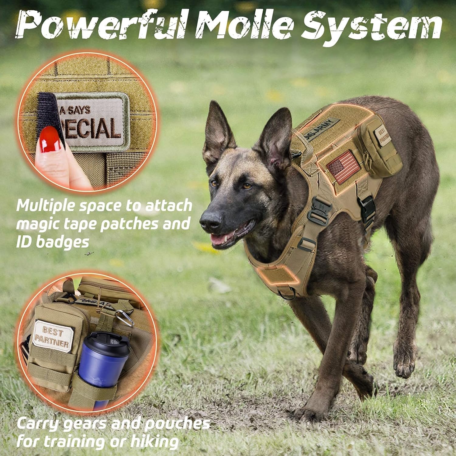 rabbitgoo Arnés táctico para perros grandes, arnés resistente con asa, chaleco para perros de servicio sin tirones, para razas grandes, arnés