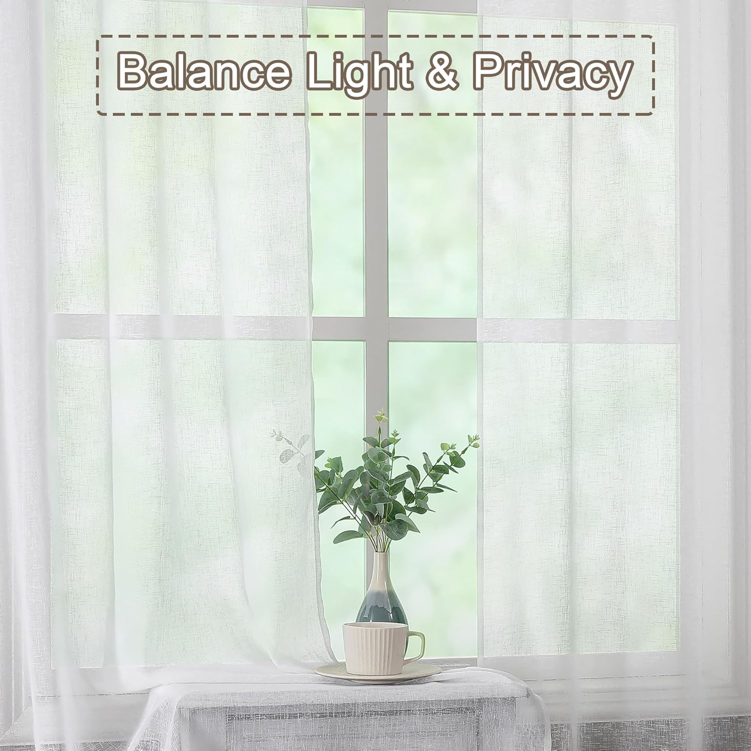 Chyhomenyc Dianna – Cortinas traslúcidas blancas de cocina de 36 pulgadas de largo, cortinas de arpillera con textura de lino sintético, cortinas