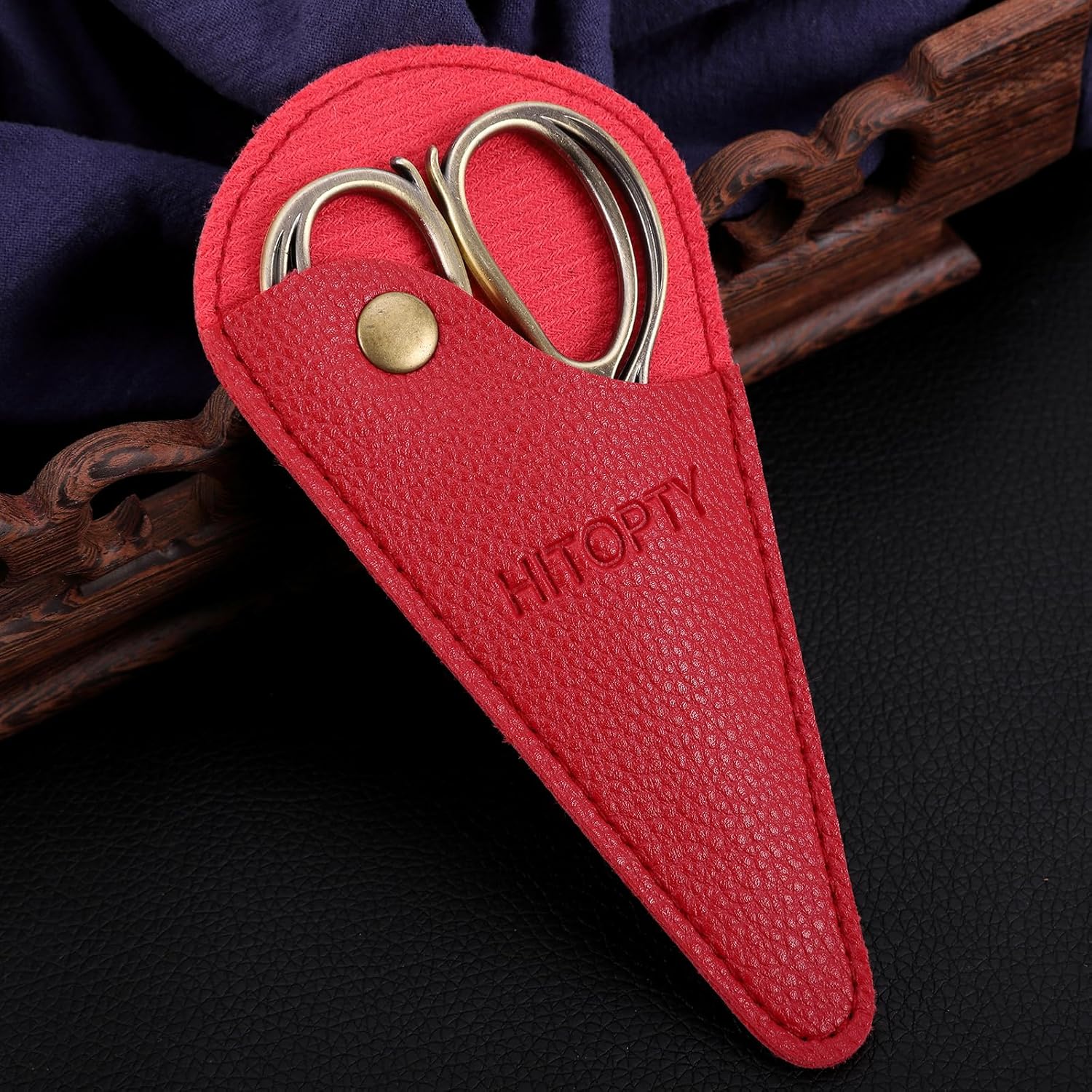 Tijeras pequeñas de tela con funda para costura artesanal, bordado, corte de hilo de aguja, 4.1 pulgadas, bronce