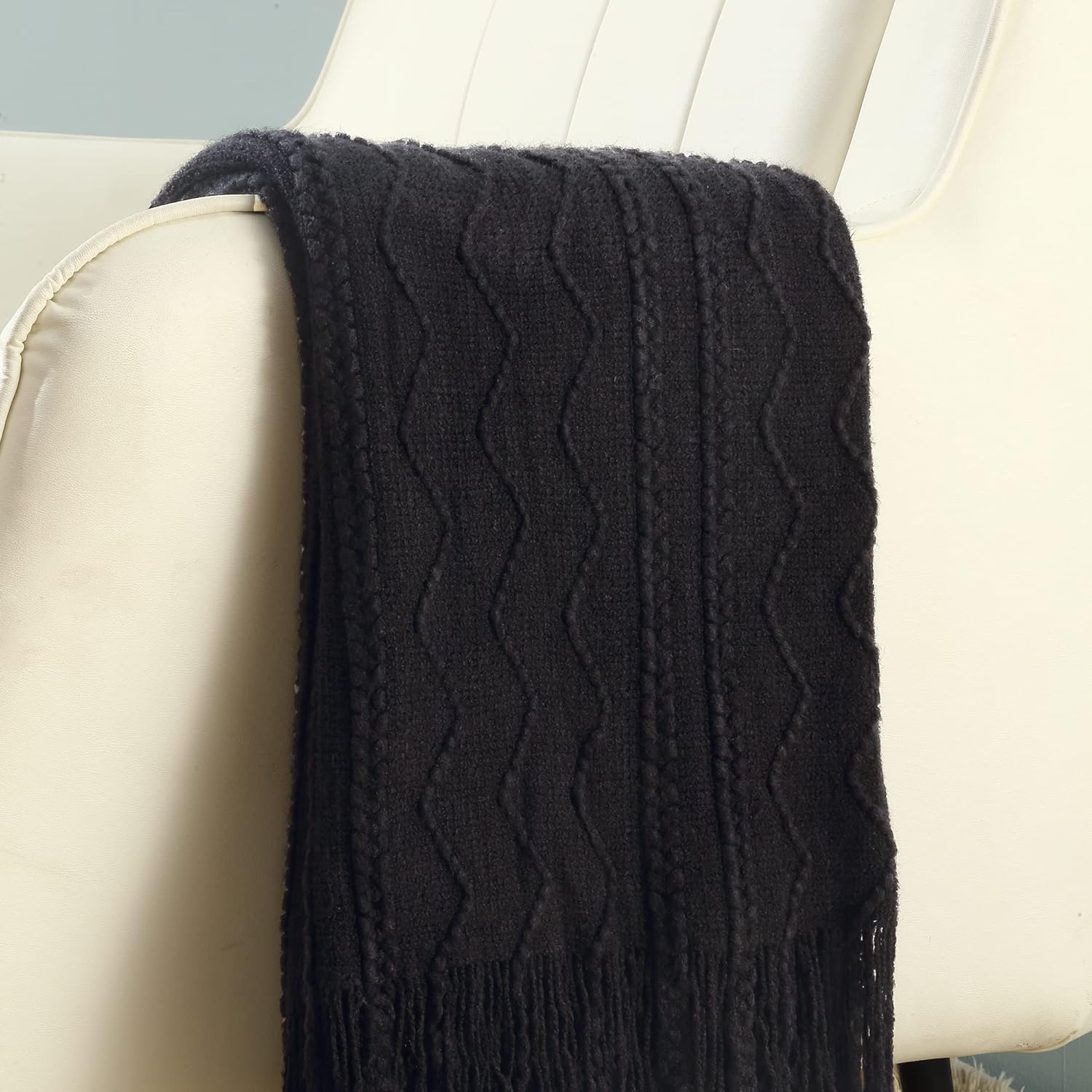 CREVENT Manta decorativa de punto para sofá, silla, cama, suave, cálida, acogedora, ligera, para primavera y verano (50 x 60 pulgadas, negro)