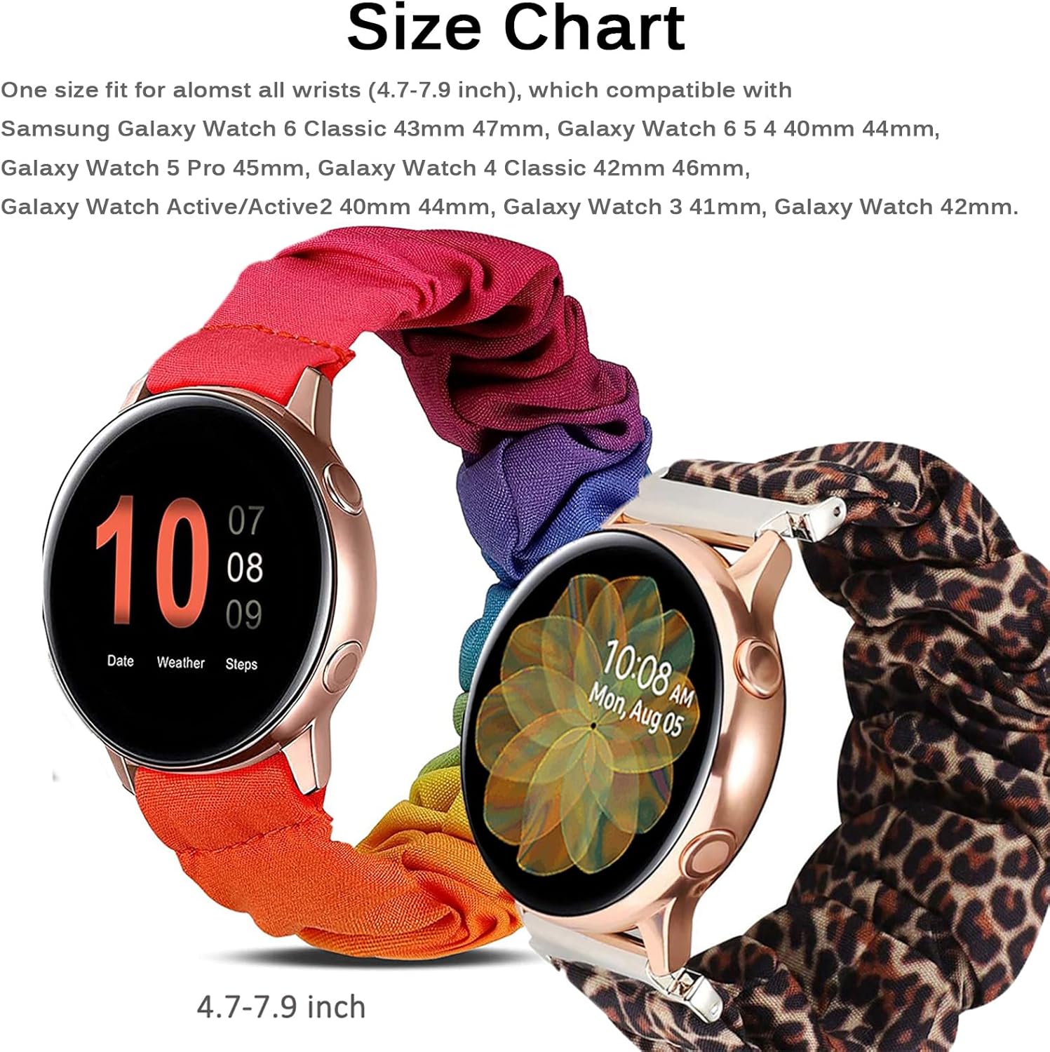 Miimall Correa elástica de 0.787 pulgadas compatible con Samsung Galaxy Watch 654 de 1.575 pulgadas, 1.732 pulgadas, Watch 5 Pro, Watch 64 Classic,