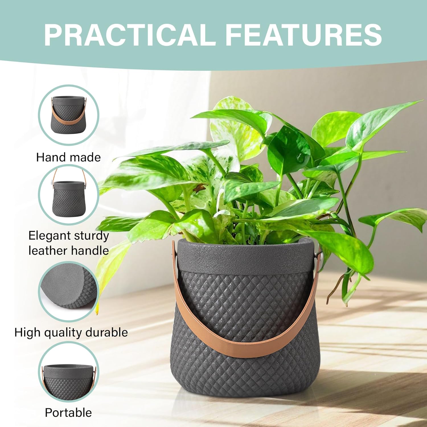 Macetas de cerámica de 5 pulgadas, maceta colgante pequeña (gris) – Macetas de interior para plantas, flores, cactus, suculentas, decoración de