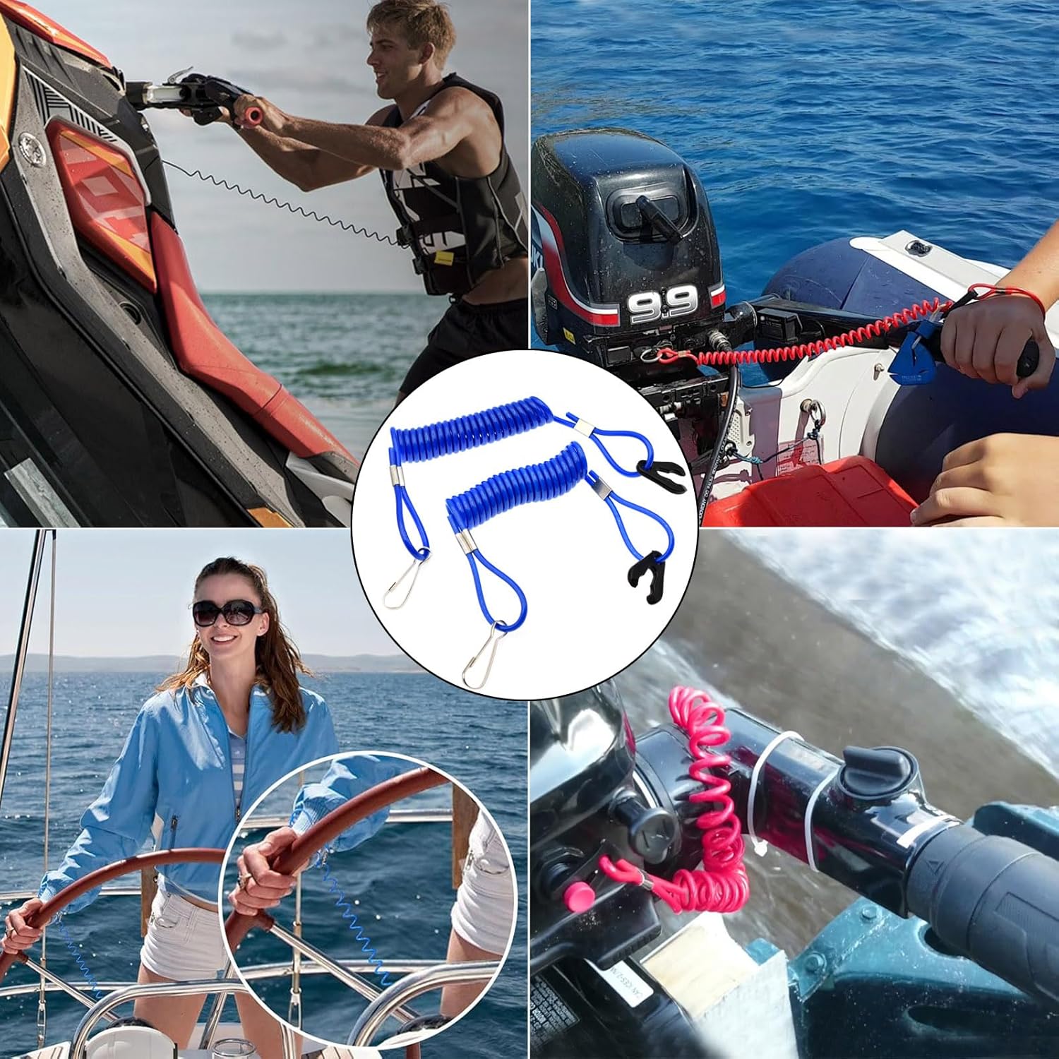 2 unids fuera de borda de encendido del motor de emergencia PWC Jet Ski WaveRunner Key Lanyard Stop Kill Switch Seguridad para Yamaha