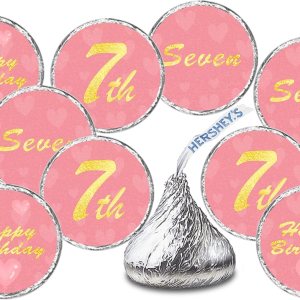Calcomanías de besos de 7 cumpleaños, siete etiquetas de beso rosa para fiesta de cumpleaños de niña, decoraciones de mesa de gotas de chocolate, Calcomanías de besos de 7 cumpleaños, siete etiquetas de beso rosa para fiesta de cumpleaños de niña, decoraciones de mesa de gotas de chocolate,