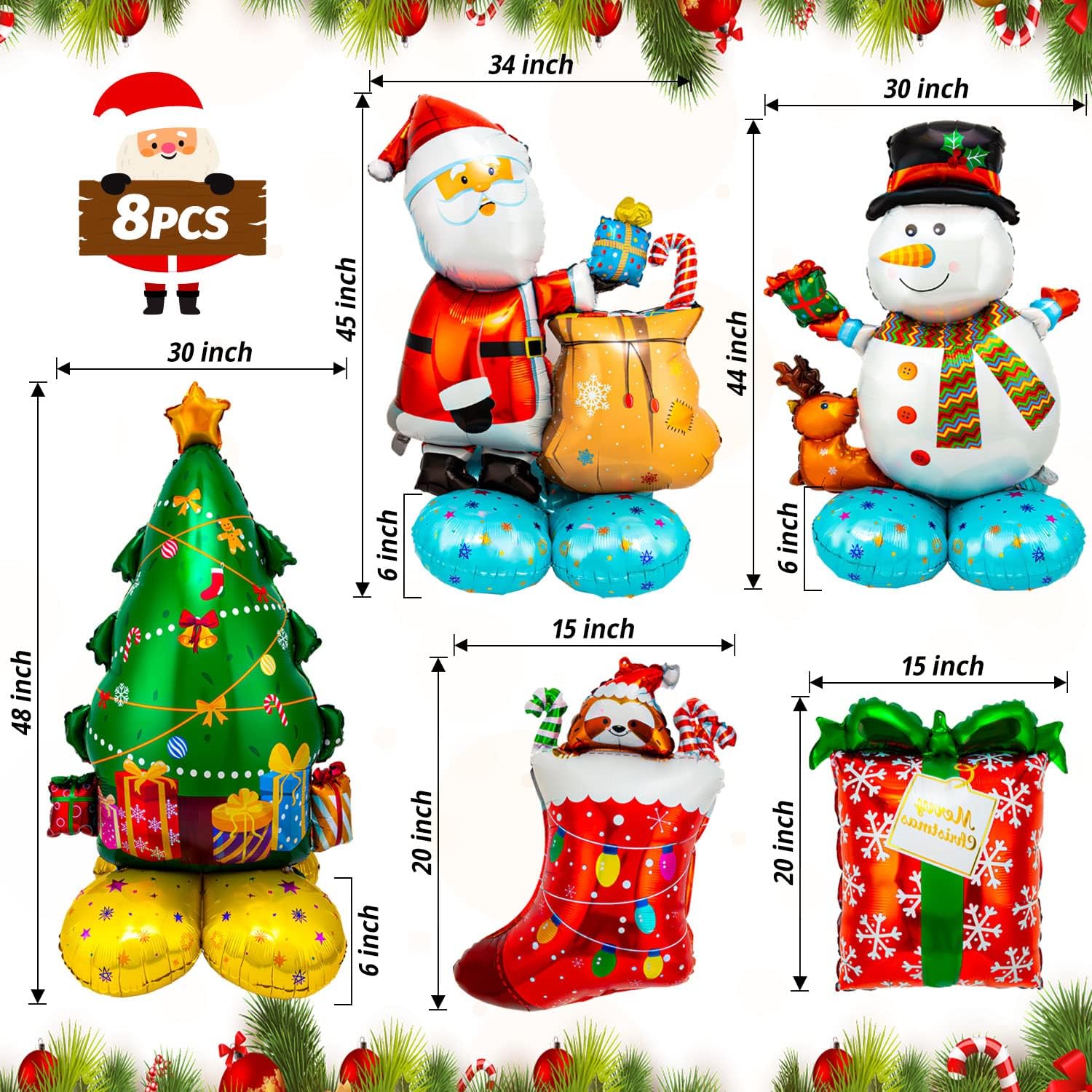 Globos de Mylar de Navidad, gigantes y grandes, 8 piezas de Papá Noel, muñeco de nieve, árbol de Navidad, caja de regalo, globo de aluminio para