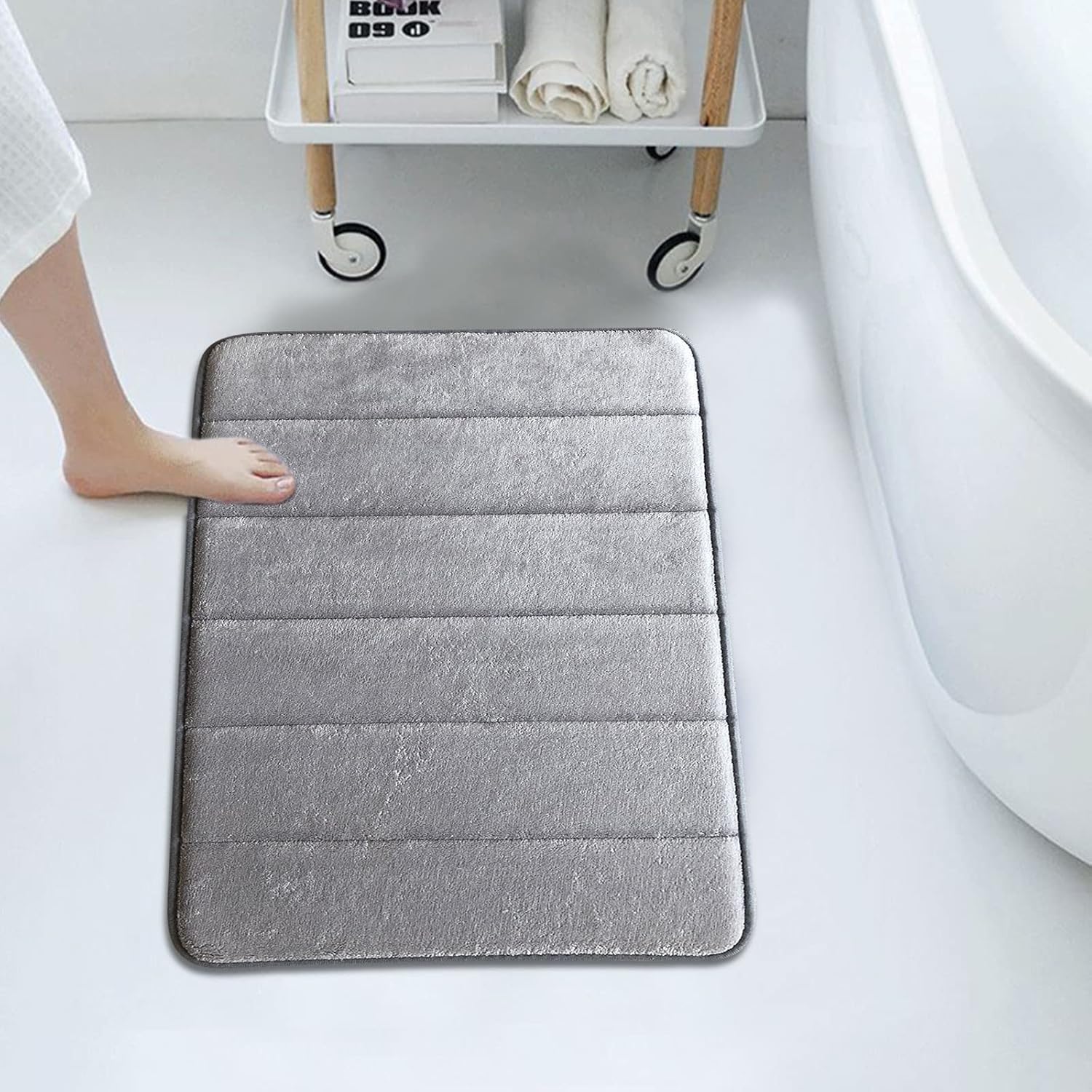 Tapete de baño de espuma viscoelástica, tapete de baño de espuma viscoelástica, súper absorbente, suave, antideslizante, impermeable, de secado