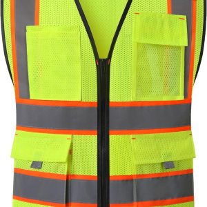 Chaleco de seguridad reflectante para hombres y mujeres con 9 bolsillos y cremallera frontal clase 2, chaleco de trabajo de malla de alta Chaleco de seguridad reflectante para hombres y mujeres con 9 bolsillos y cremallera frontal clase 2, chaleco de trabajo de malla de alta