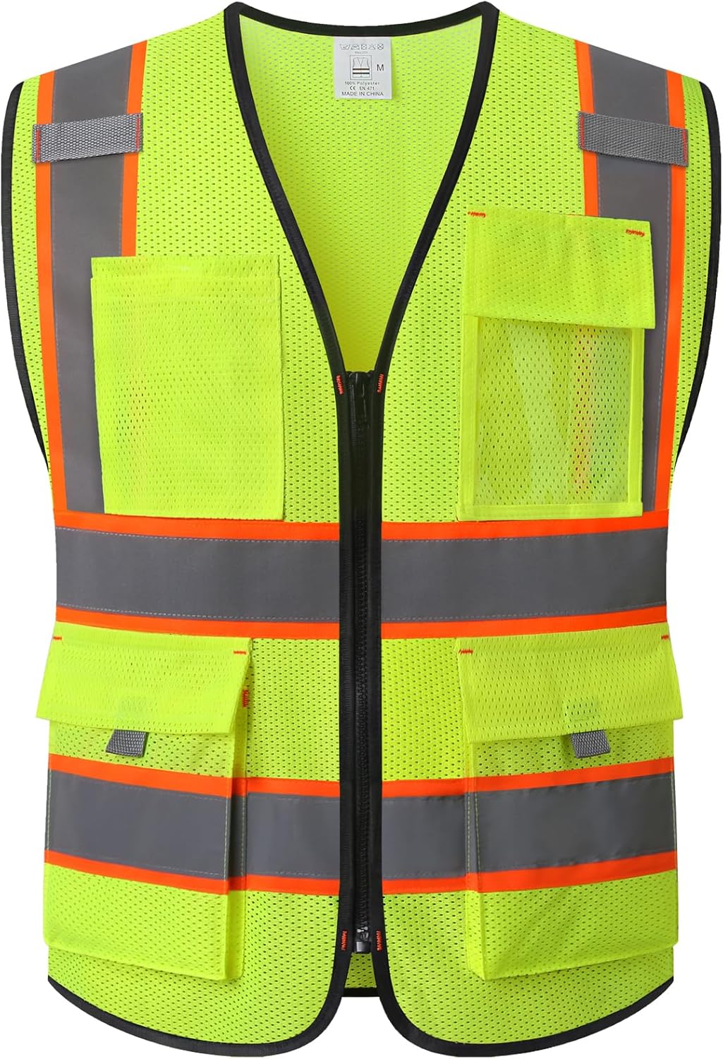 Chaleco de seguridad reflectante para hombres y mujeres con 9 bolsillos y cremallera frontal clase 2, chaleco de trabajo de malla de alta