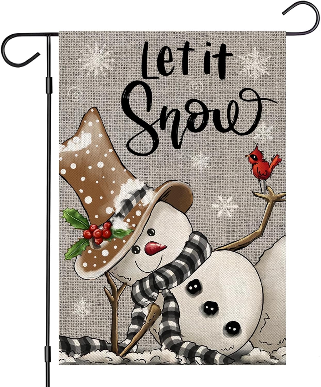 EKOREST Banderas de jardín de invierno para decoración exterior, bandera de patio pequeña con diseño de muñeco de nieve gris Let it Snow, Navidad,