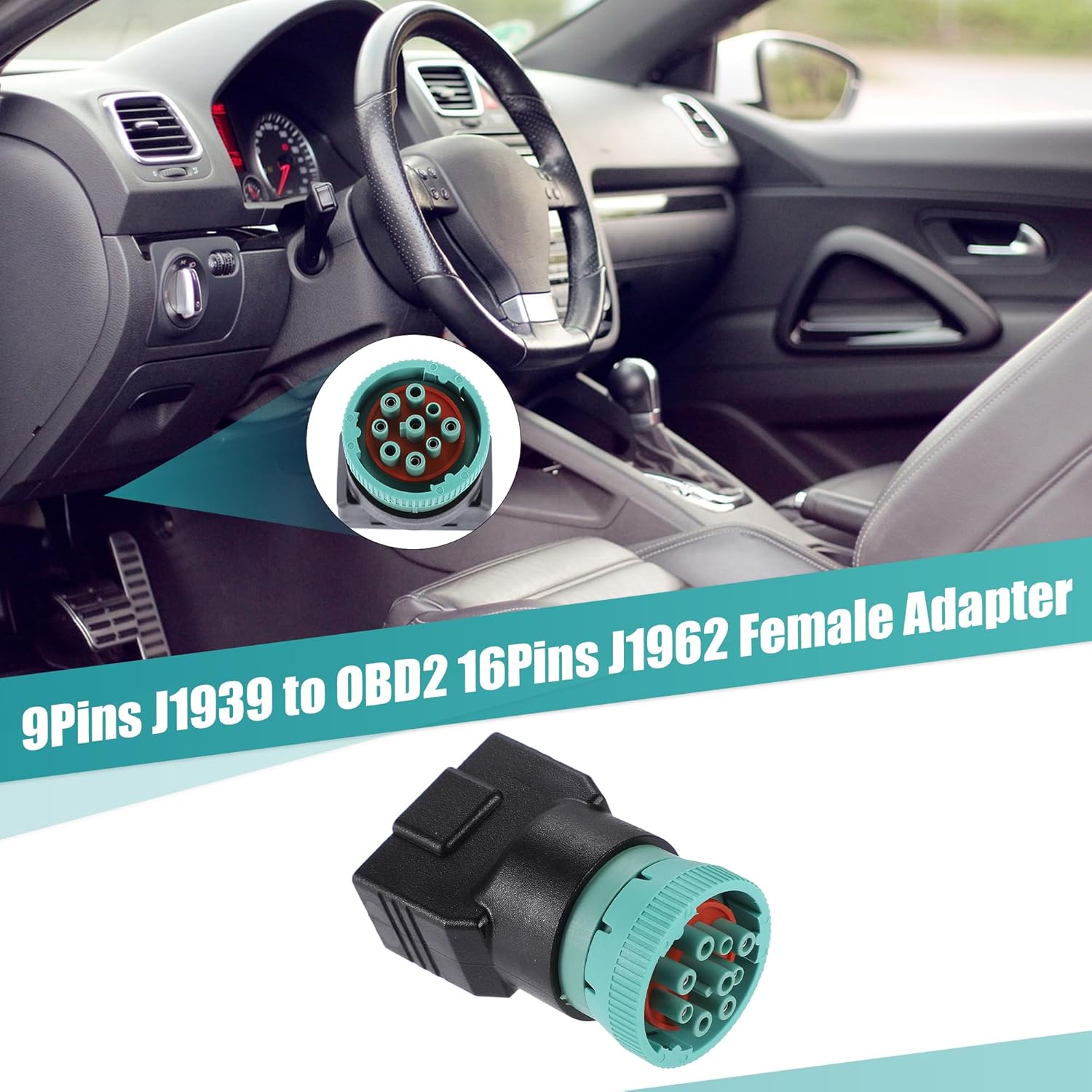 X AUTOHAUX 1 unids tipo 2 OBD2 macho 9 Pin J1939 a OBD2 16 Pin J1962 adaptador hembra OBD dispositivo de diagnóstico Conector convertidor