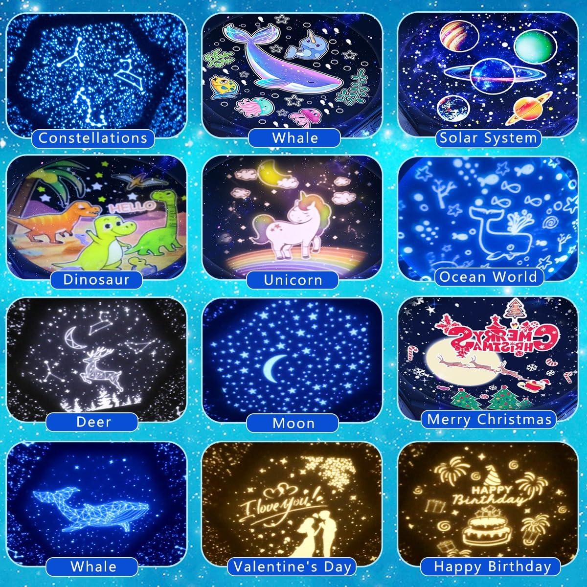 12 juegos de películas, proyector de estrellas para niños, proyector de galaxia para dormitorio, lámpara de planetario de estrella de cielo