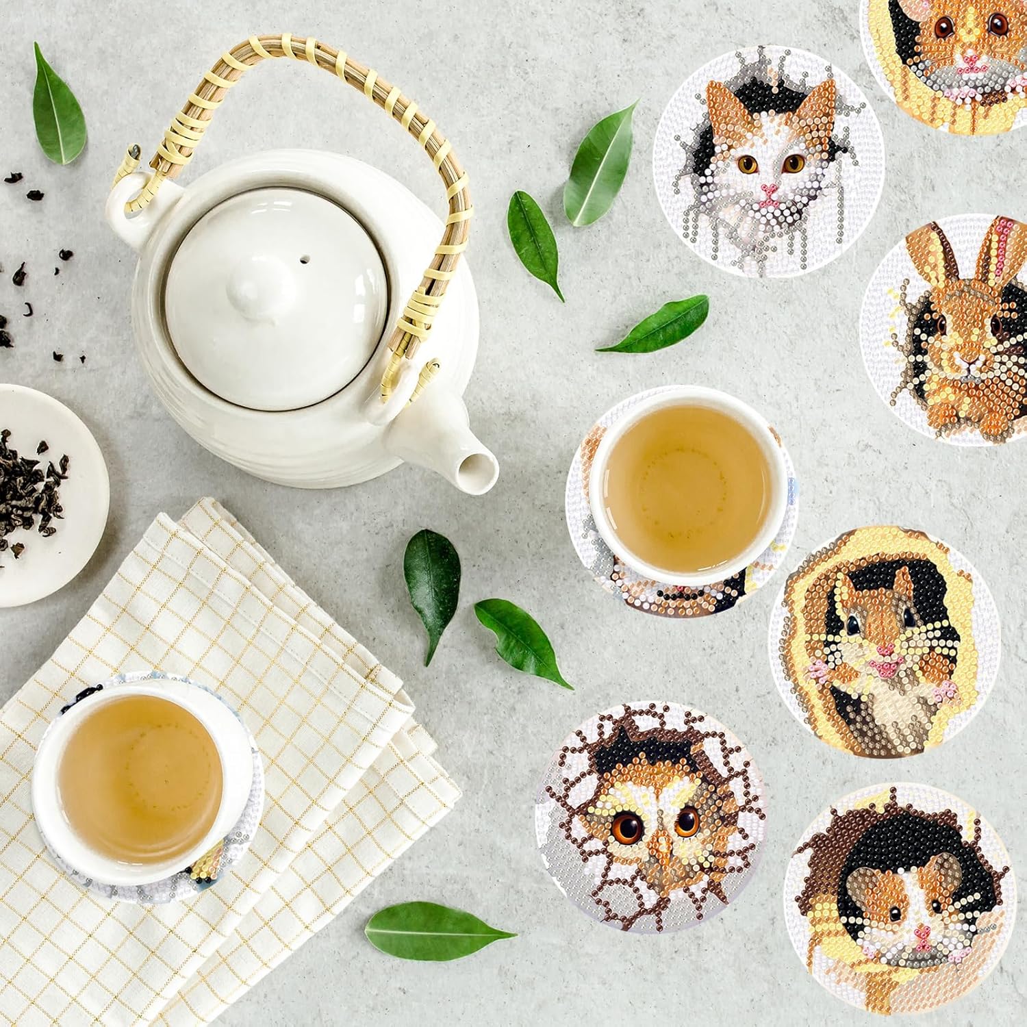 Denylo pro Juego de 8 posavasos con diseño de animales en 3D con soporte para manualidades, bonitos animales, posavasos antideslizantes para