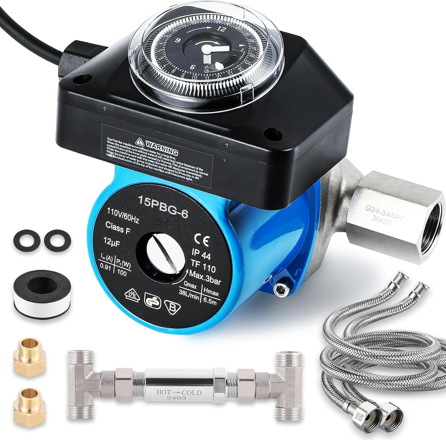 Kit de bomba de recirculación de agua caliente instantánea con válvula de derivación de acero inoxidable 304 para calentadores de agua de tanque,