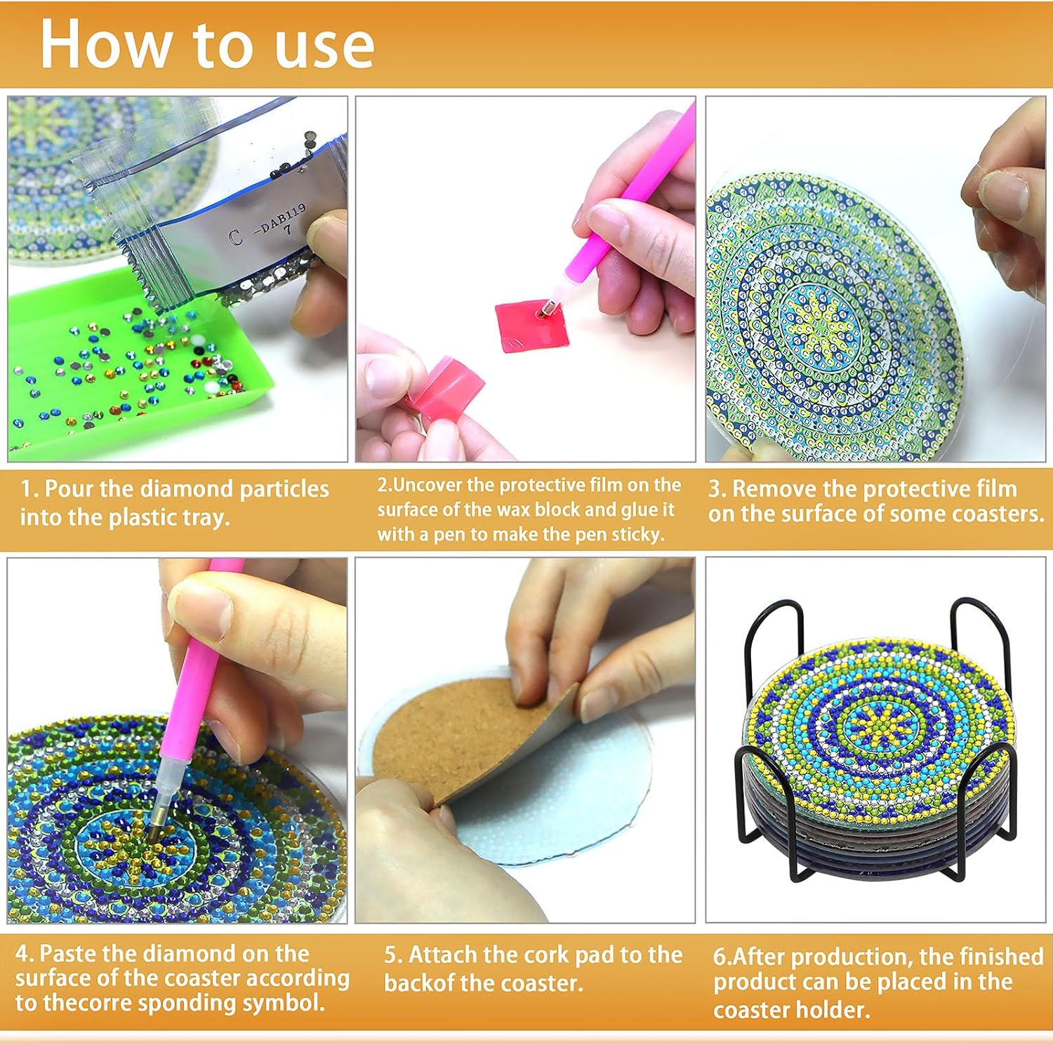 Libfx Kit de posavasos de arte de diamante con soporte, 10 posavasos de arte de diamante para adultos, niños, principiantes, regalos de manualidades