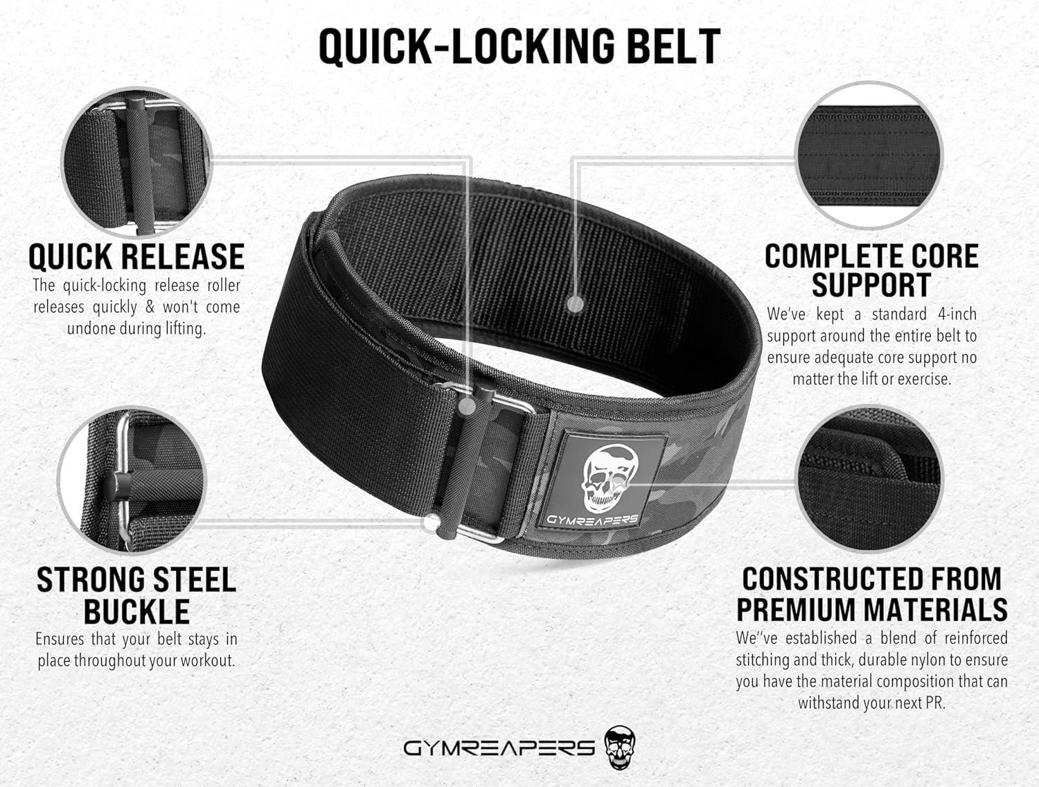 Gymreapers – Cinturón de levantamiento de pesas de cierre rápido para entrenamiento funcional, neopreno de 4 pulgadas con hebilla de metal, soporte