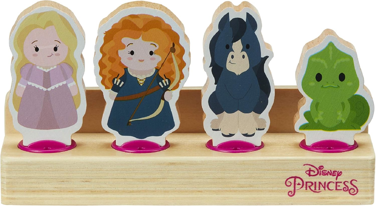 Disney Princess Juego de 4 figuras de princesa de madera, hermoso juguete de madera preescolar, juego imaginativo, certificado FSC sostenible,