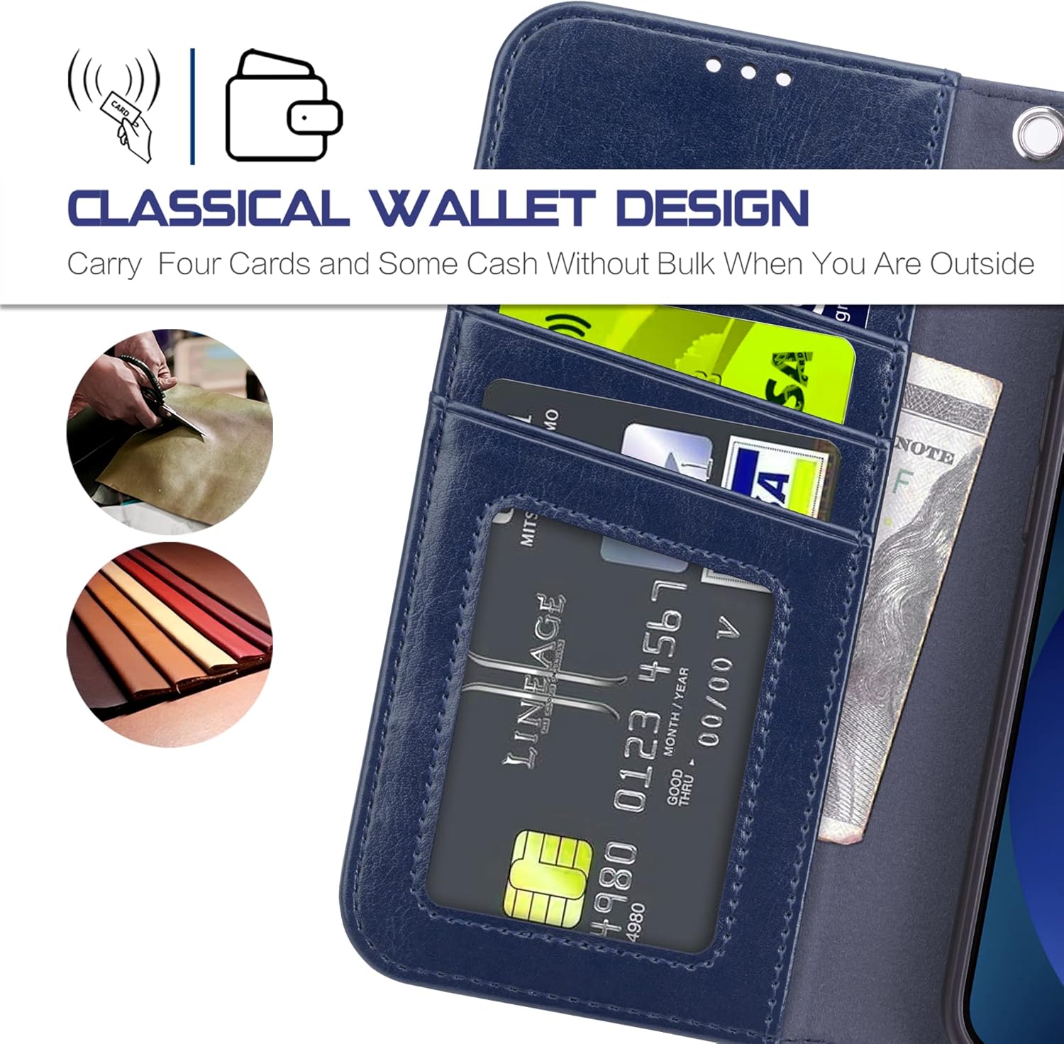 Arae Funda compatible con iPhone 13 con tarjetero y correa para la muñeca para iPhone 13 de 6.1 pulgadas, color azul