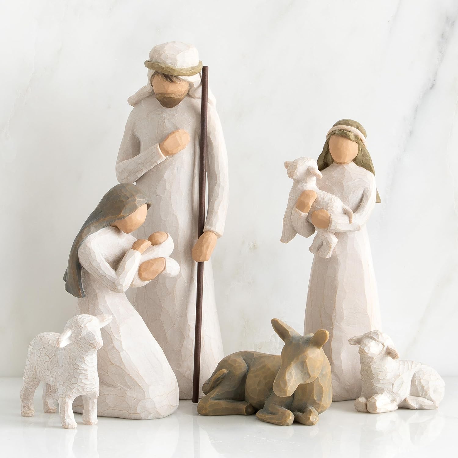 Willow Tree Nativity Starter Figures Plus Three Wisemen, juego de 9 piezas esculpidas pintadas a mano