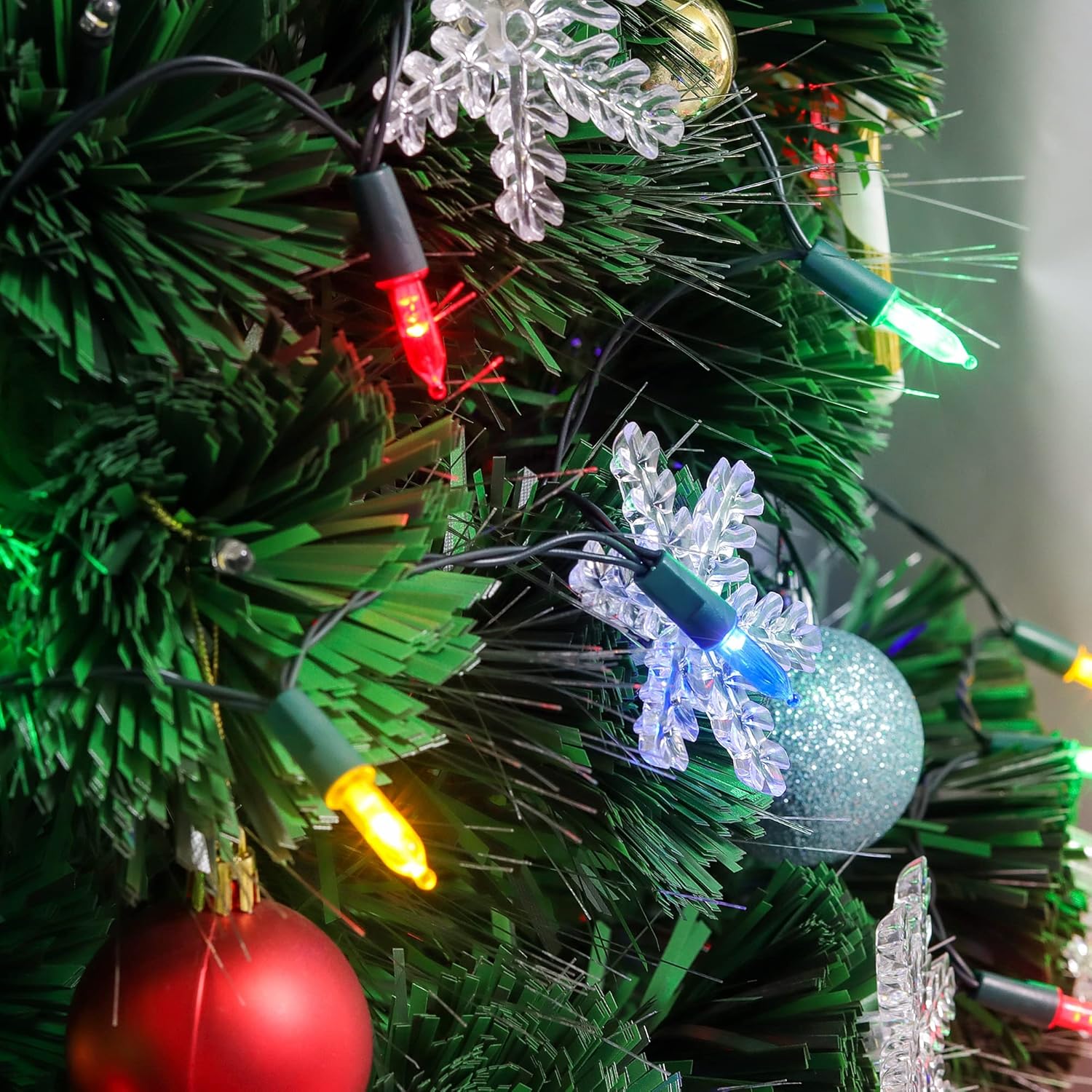 WATERGLIDE Paquete de 2 50 luces LED de Navidad para exteriores, 16 pies, funciona con pilas, mini luces con 8 modos y temporizador, luces de árbol