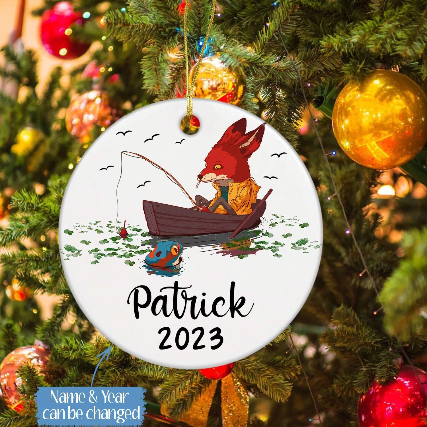 Adorno de Navidad personalizado para ir a pescar, regalo para papá y papá, adorno de pesca personalizado con nombre y año, adorno de pesca,