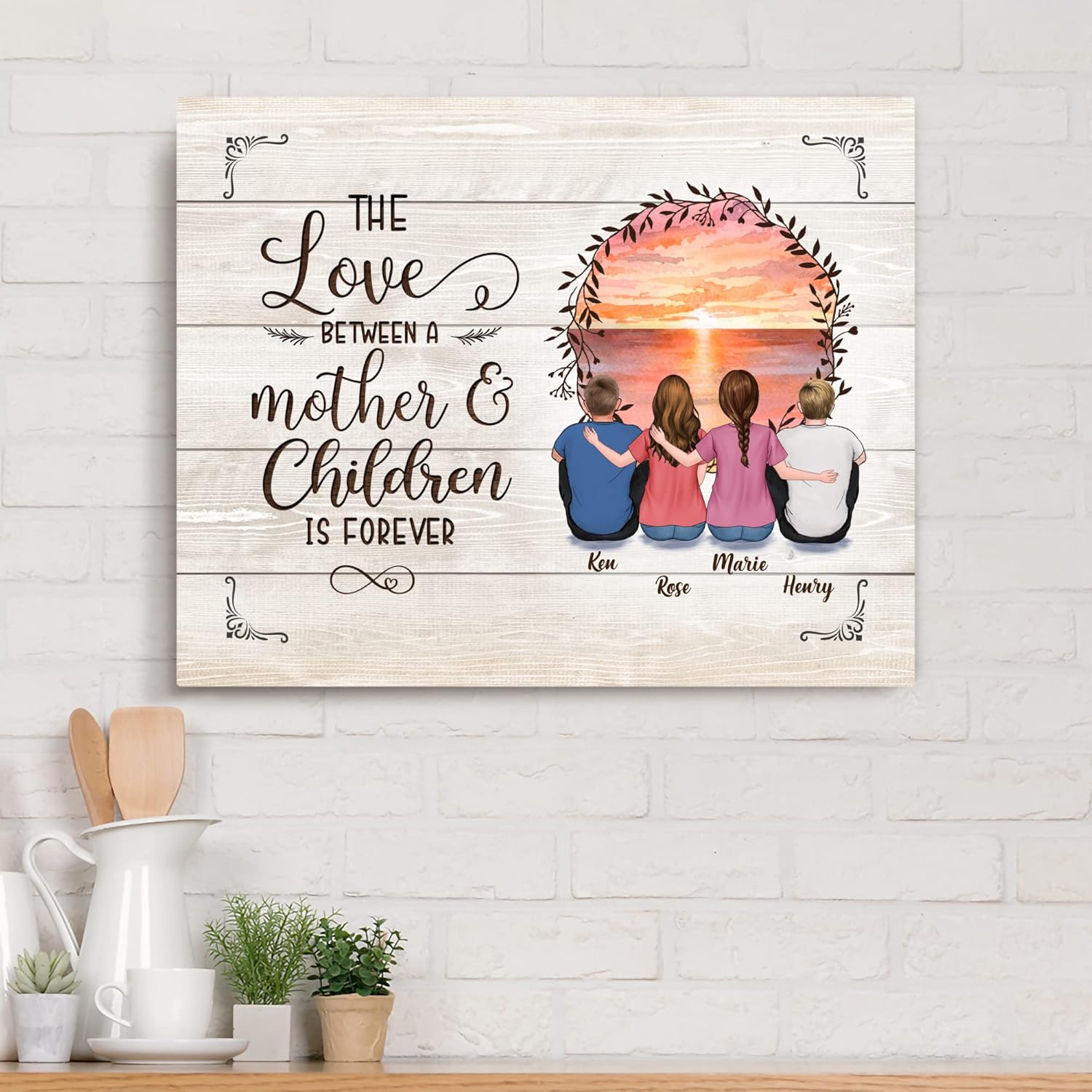 Gossby Lienzo personalizado envuelto para mamá, amor entre madre e hijos es para siempre, regalo personalizado para mamá de 1 hija y 2 hijos con