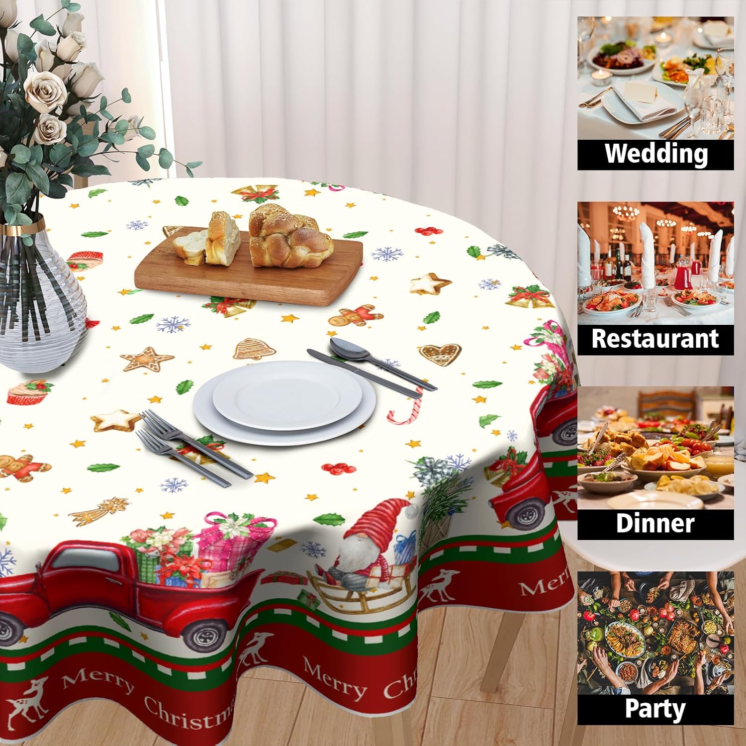 Giwawa Mantel redondo de camión rojo de 60 pulgadas, resistente al agua, duradero, para cocina, comedor, bufé, mesa