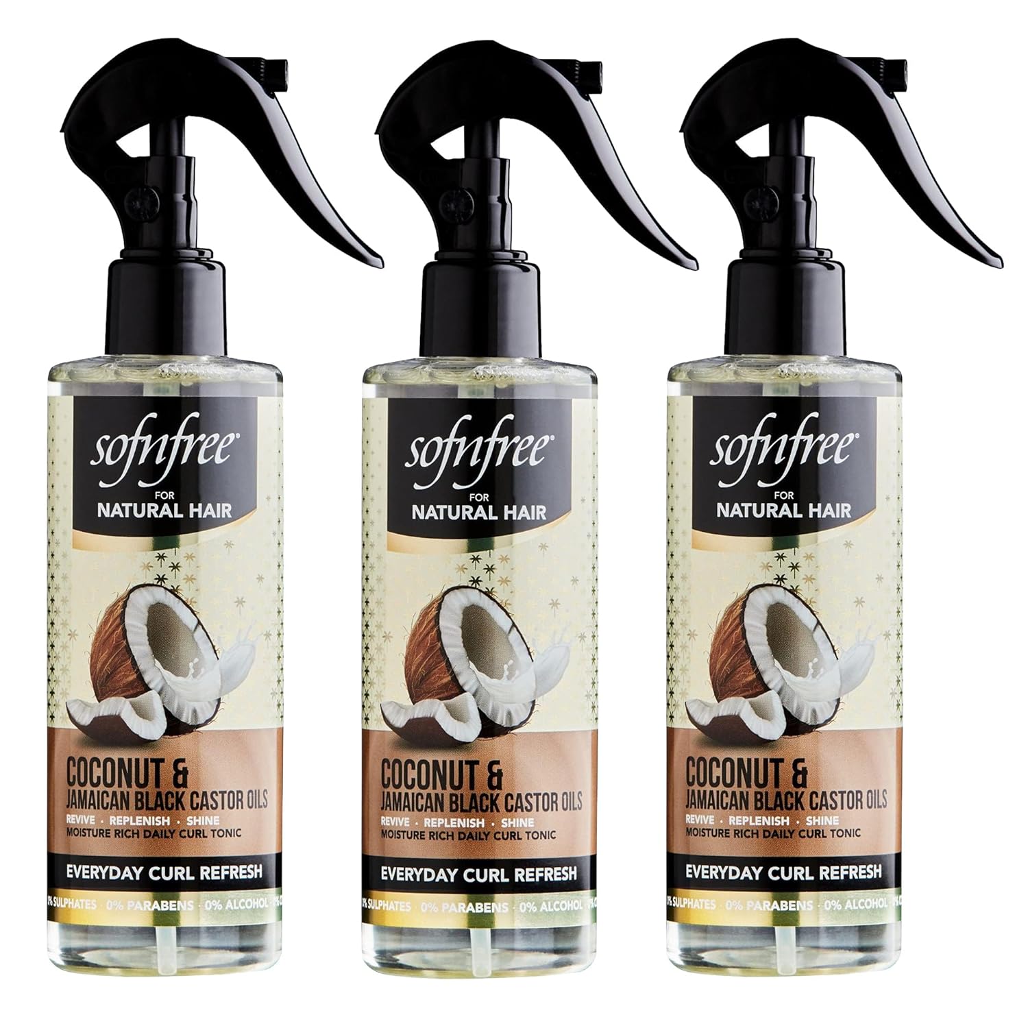 Sofn’free – Spray refrescante de aceite de ricino negro de coco y jamaicano  Volumizador e hidratante diario para peinar cabello seco, rizado o