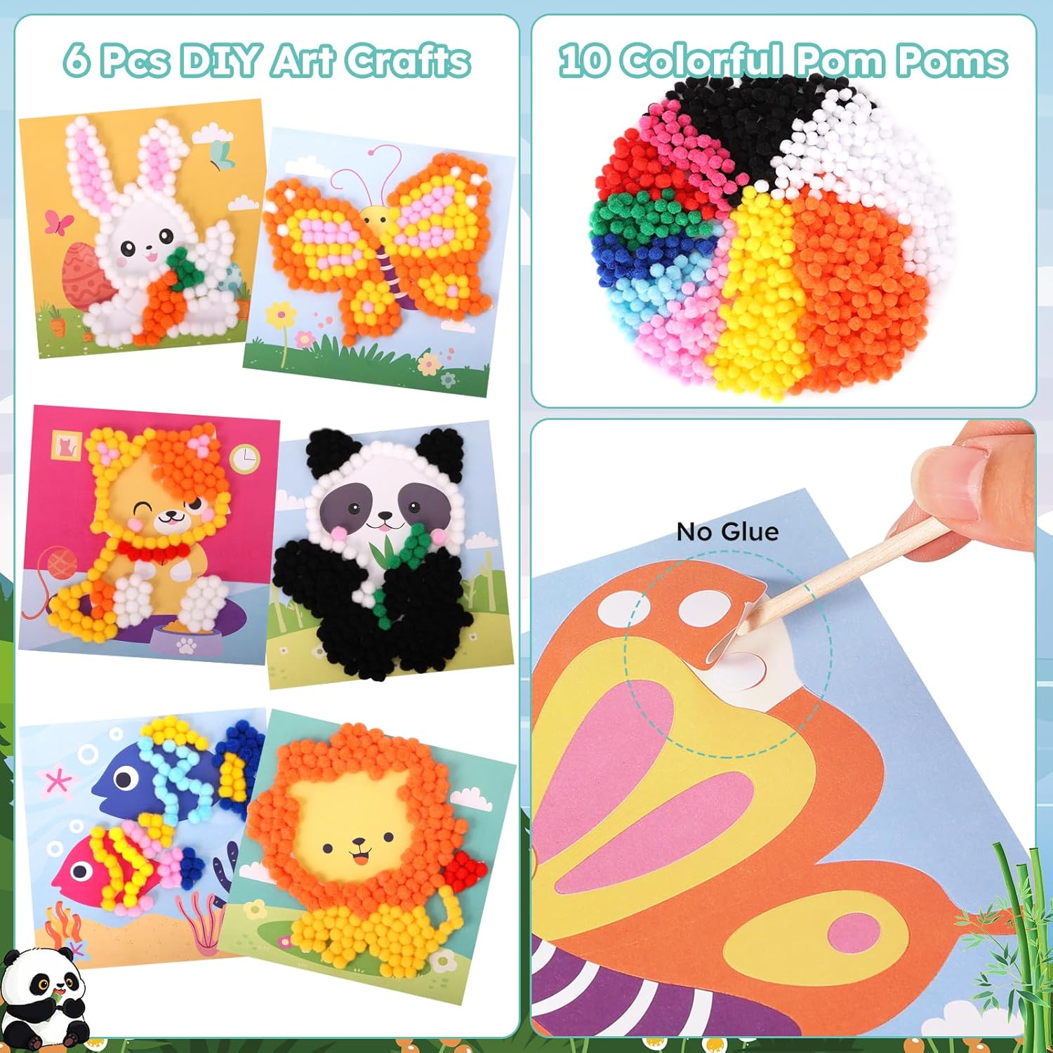 iCraftine Kit de arte y manualidades con pompones para niños de 2, 3, 4, 5, 6 años – Fácil actividad artística para niños pequeños actividades