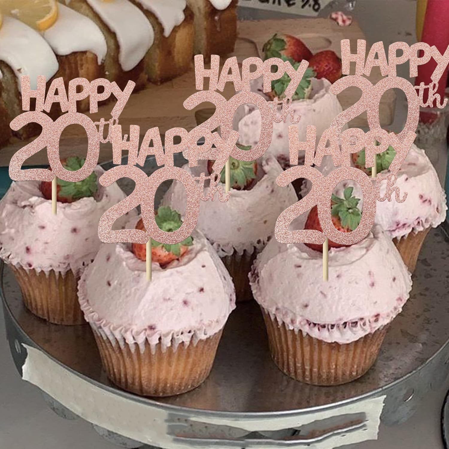 24 piezas de decoración para cupcakes con purpurina de 20 años de edad número 20 para cumpleaños de 20 años, para boda, aniversario, fiesta,
