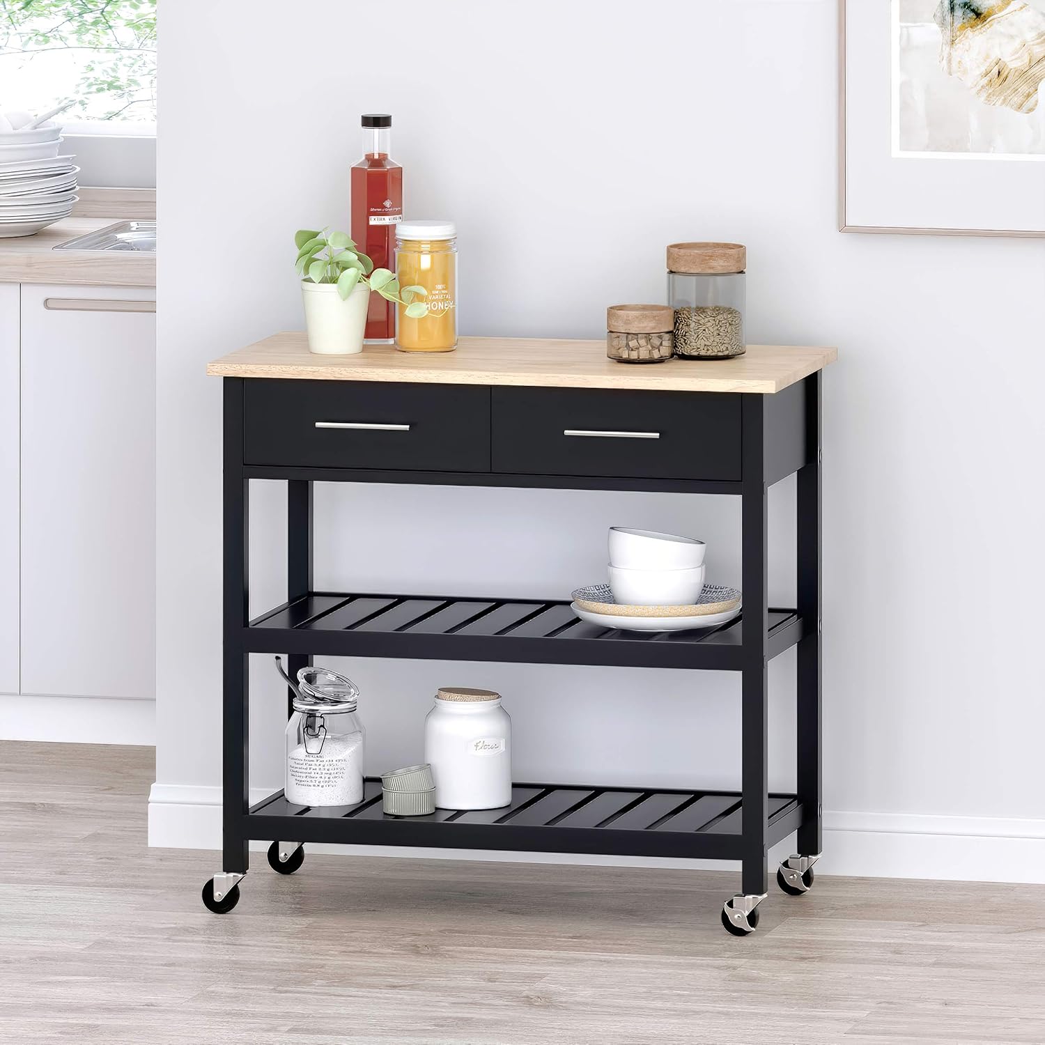 Christopher Knight Home Neffs Carrito de cocina, natural + negro