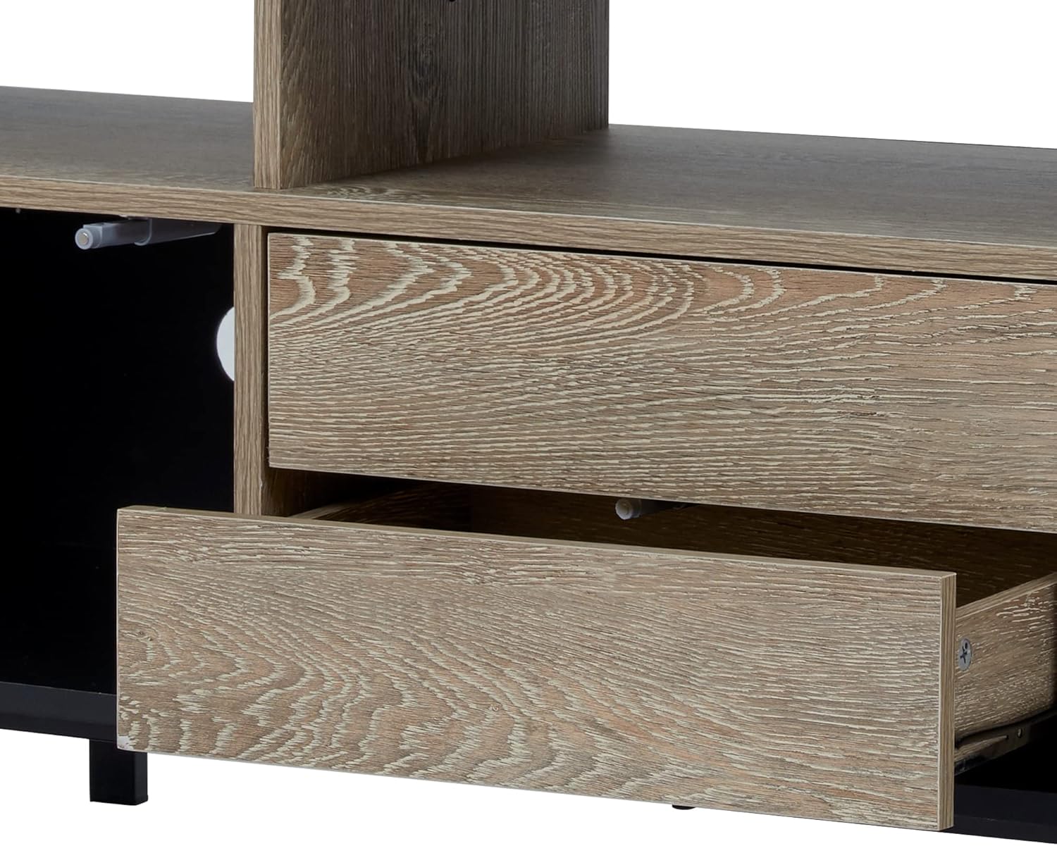 Teamson Home Bryson – Centro de entretenimiento de madera moderno de mediados de siglo con patas de metal, color negro y roble