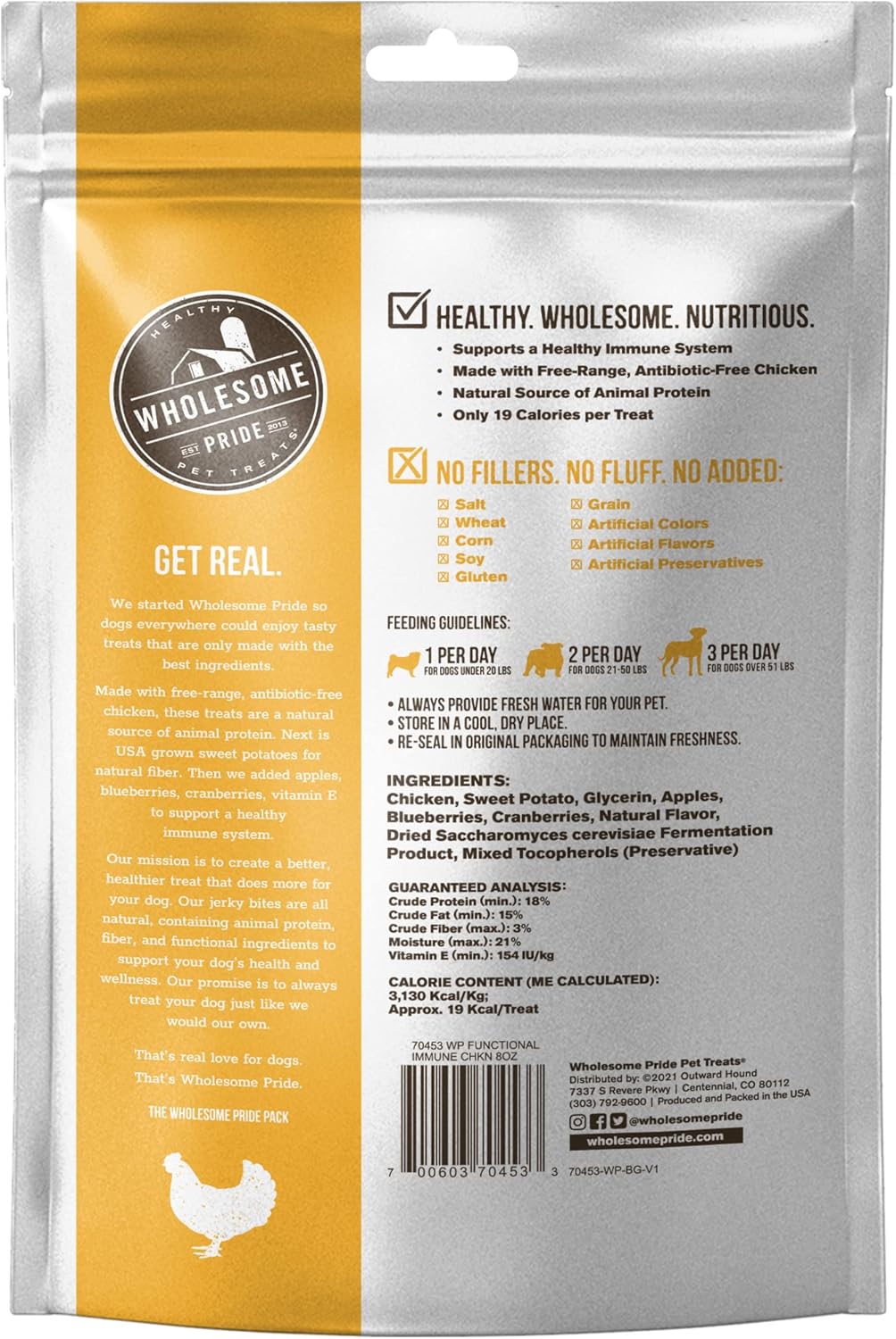 Wholesome Pride Receta de pollo funcional para perros de apoyo inmunológico Jerky Bites Golosinas para perros – 8 oz