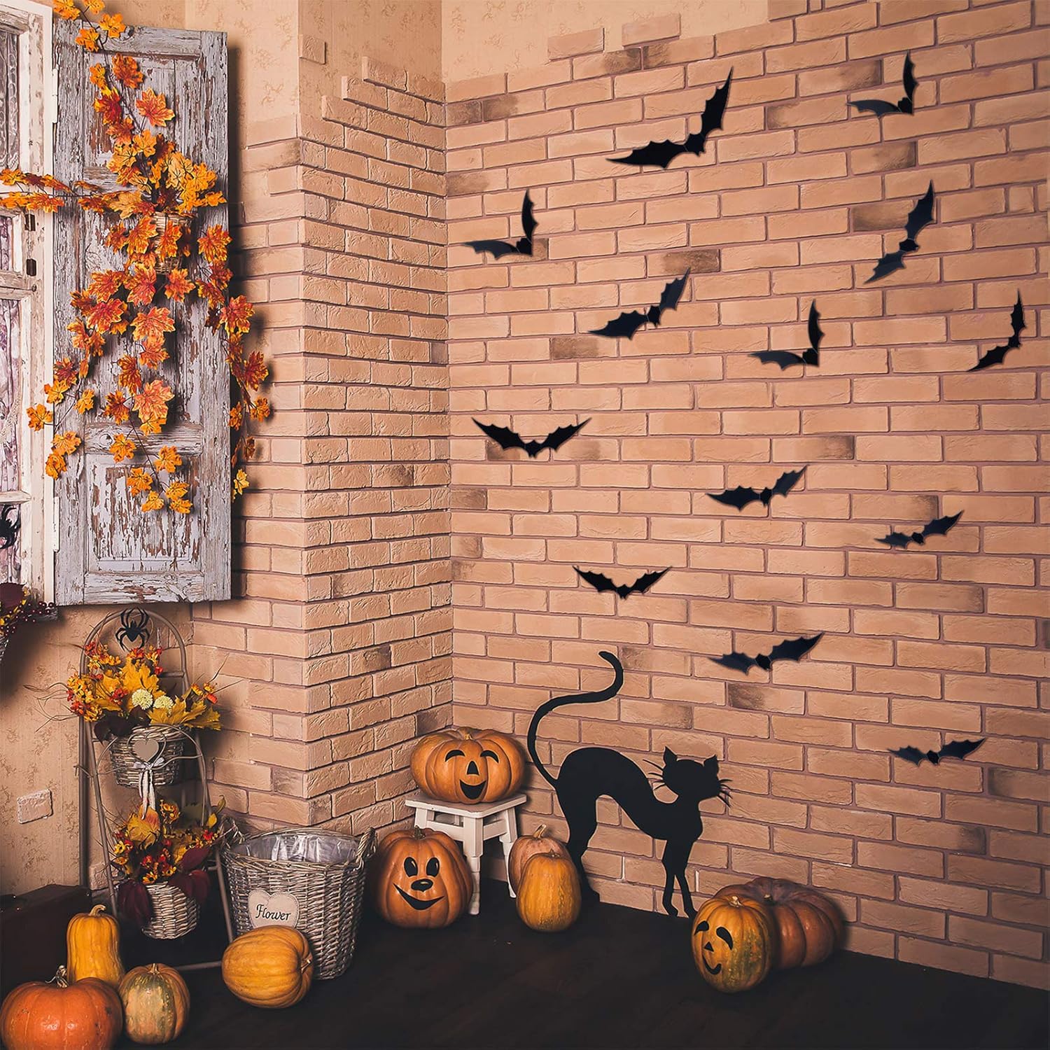 Boao 144 calcomanías de pared de murciélagos 3D de plástico aterrador para Halloween, suministros de fiesta de Halloween, murciélagos decorativos de