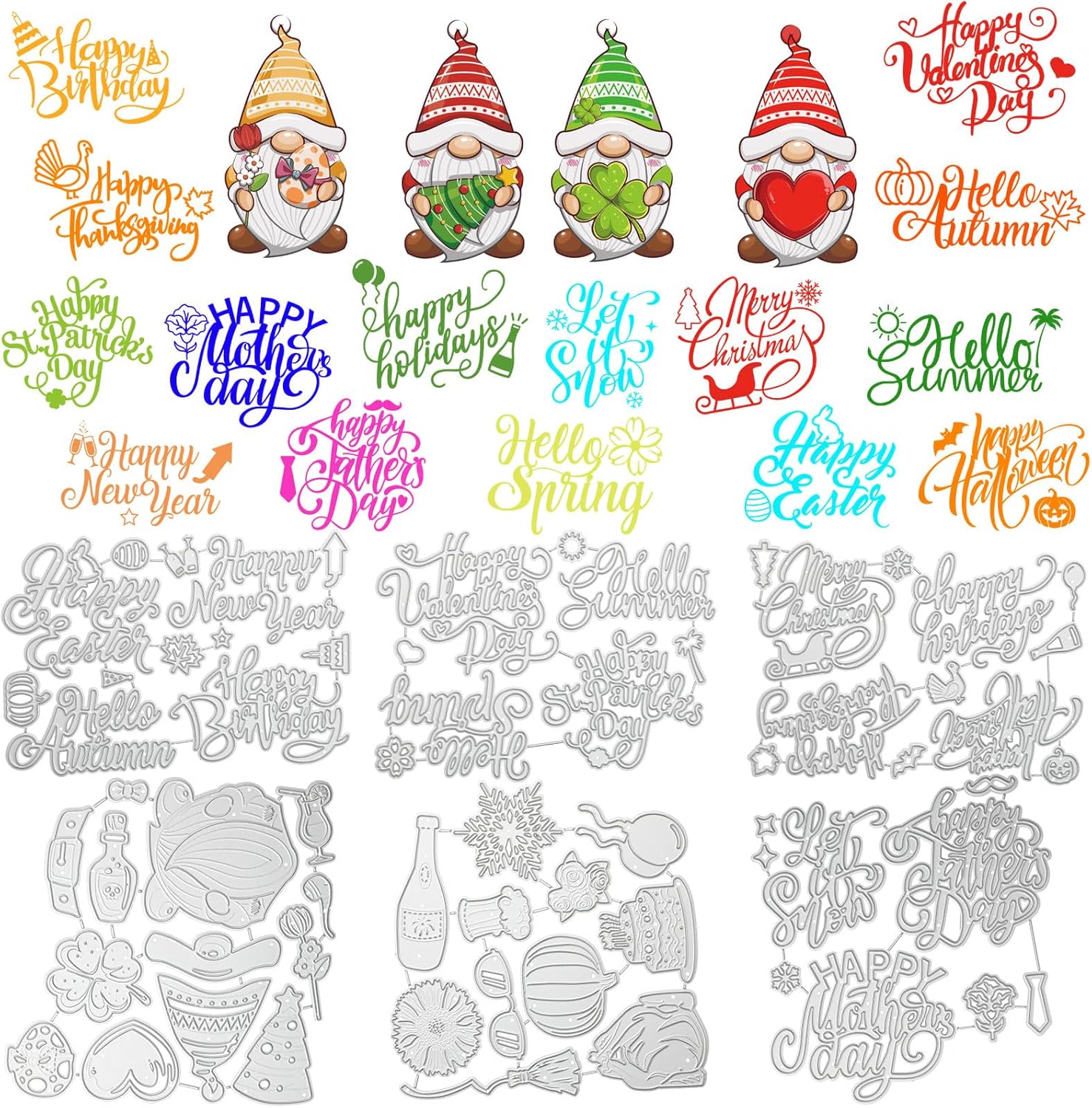Lasnten Troquelado de Navidad para hacer tarjetas, palabras de bendición, gnomos, troquelados, álbumes de recortes para Navidad, Halloween, día de