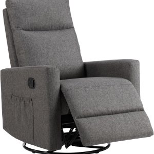 Mecedora giratoria reclinable, mecedora manual mecedora para guardería, sofá reclinable tapizado de lino con respaldo alto, asiento profundo y Mecedora giratoria reclinable, mecedora manual mecedora para guardería, sofá reclinable tapizado de lino con respaldo alto, asiento profundo y