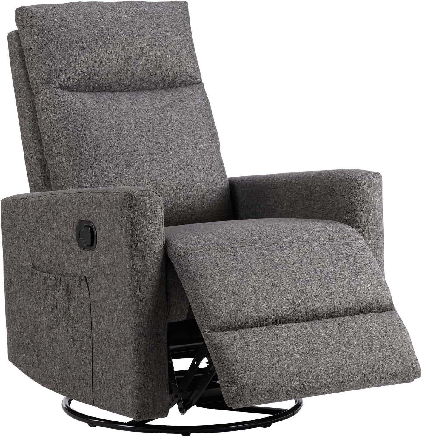 Mecedora giratoria reclinable, mecedora manual mecedora para guardería, sofá reclinable tapizado de lino con respaldo alto, asiento profundo y