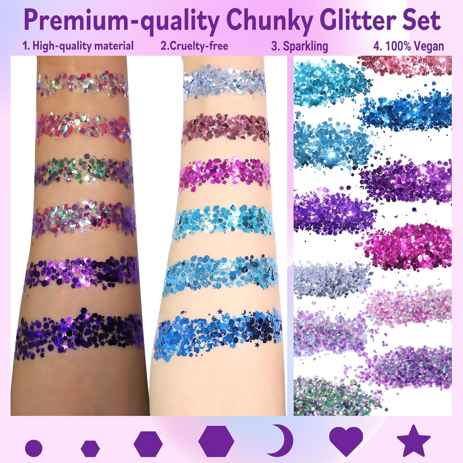Allstarry Purpurina holográfica gruesa para el cuerpo, 4 colores, maquillaje cosmético con purpurina para la cara, lentejuelas de sirena, pintura