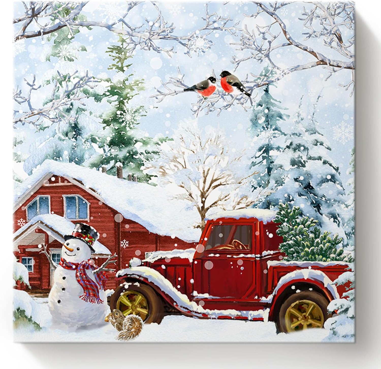 Pintura por números, árbol de Navidad, muñeco de nieve, petirrojo, camión, ardilla, granja, rama, granero, invierno, granero, lienzo enmarcado, kit