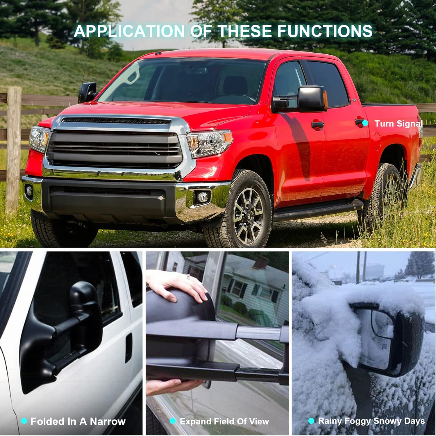 SCITOO Espejos de remolque aptos para Toyota 2007-2017 para Tundra 2008-2017 para Toyota para Sequoia con control de potencia, señal de giro