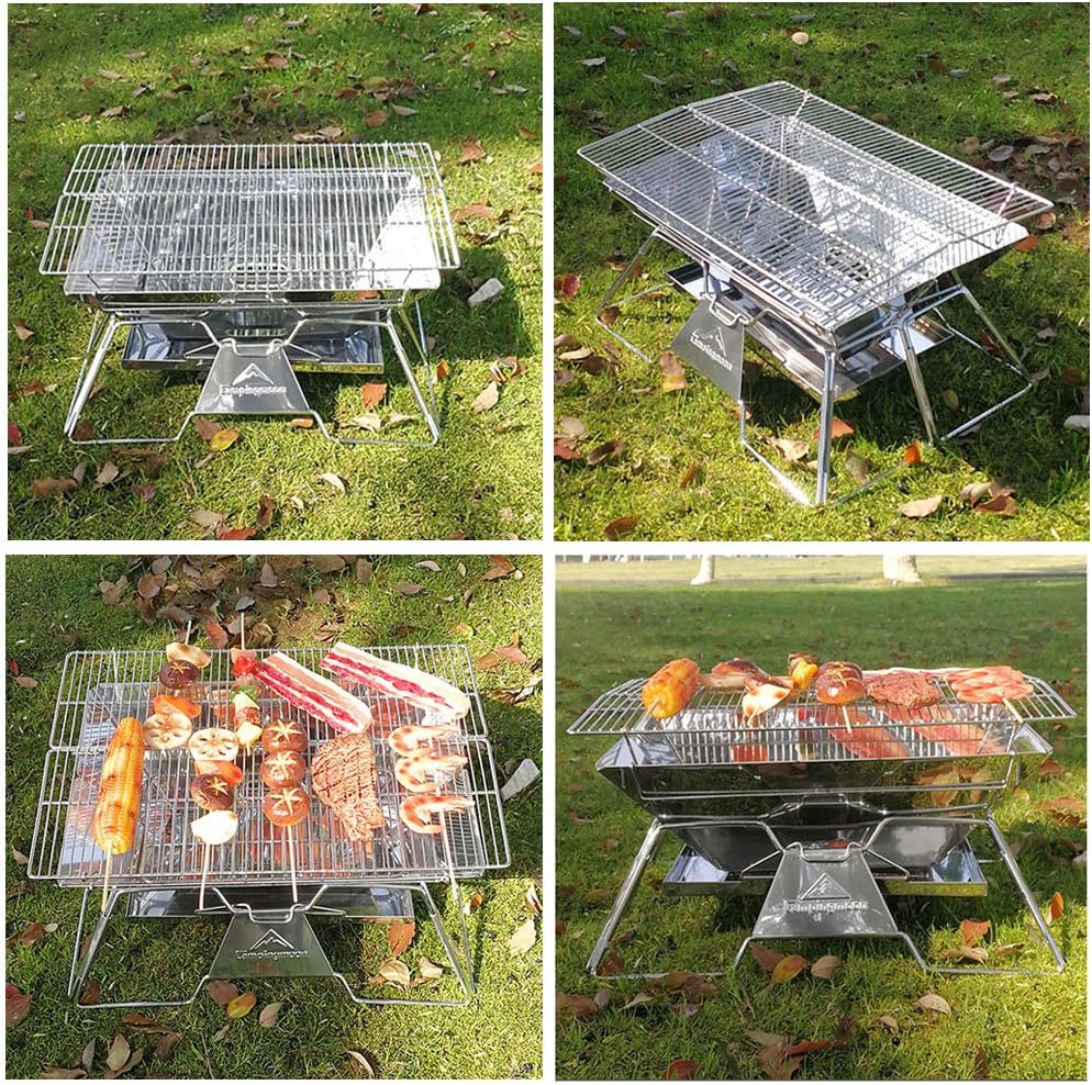 Campingmoon – Parrilla plegable para barbacoa, parrilla de carbón portátil, estufa de leña de acero inoxidable, estufa de cocina para exteriores,